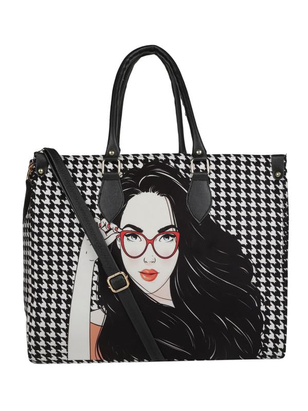 Stylish MINI WESST Women's Graphic Canvas Tote Bag - Fashionable Handbag for Work, School, Shopping & Daily Use | Durable & Lightweight Shoulder Bag for Office, College & Casual Outings