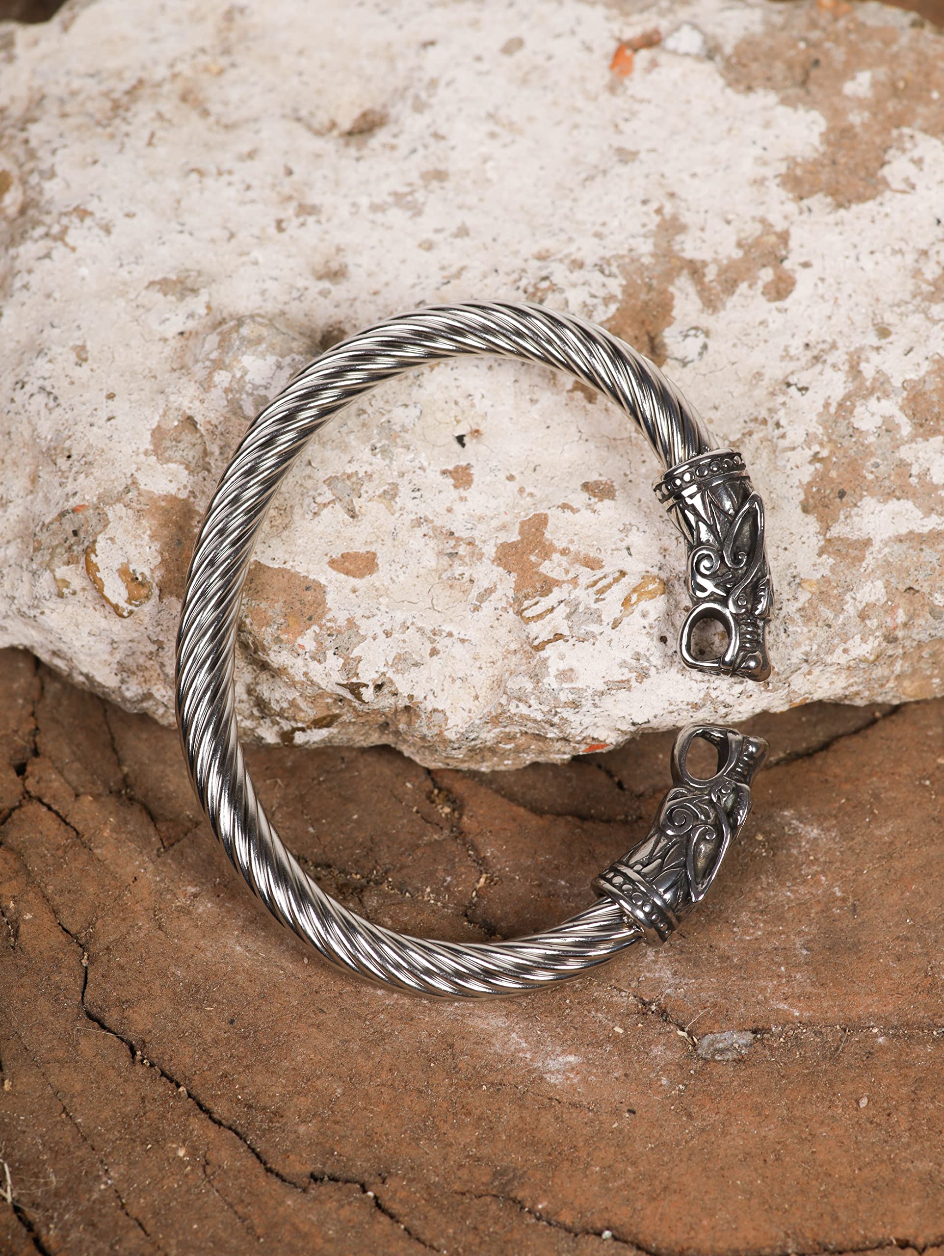 HAQUIL Stainless Steel Viking Twisted Cuff Bracelet for Men - Norse Warrior Arm Ring - Durable Viking Jewelry Gift - Perfect for Medieval Reenactments, Cosplay & Viking Lovers