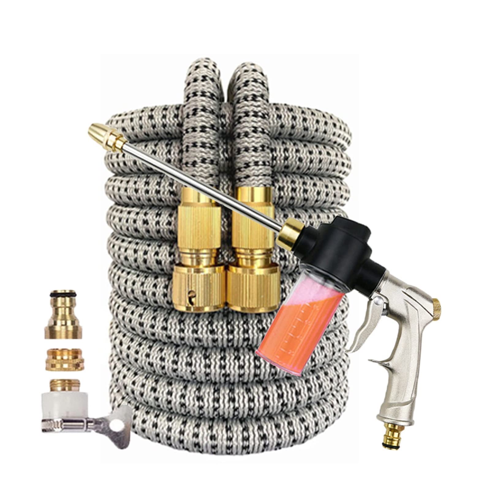 Expandable Garden Hose 50ft - High Pressure Magic Flexible Water Hose with Foam Spray Gun for Car Wash, Lawn Watering & Garden Irrigation - Durable 1/2 Inch Gray with Black Dot Hose - Perfect for Home, Yard, Patio & Outdoor Cleaning