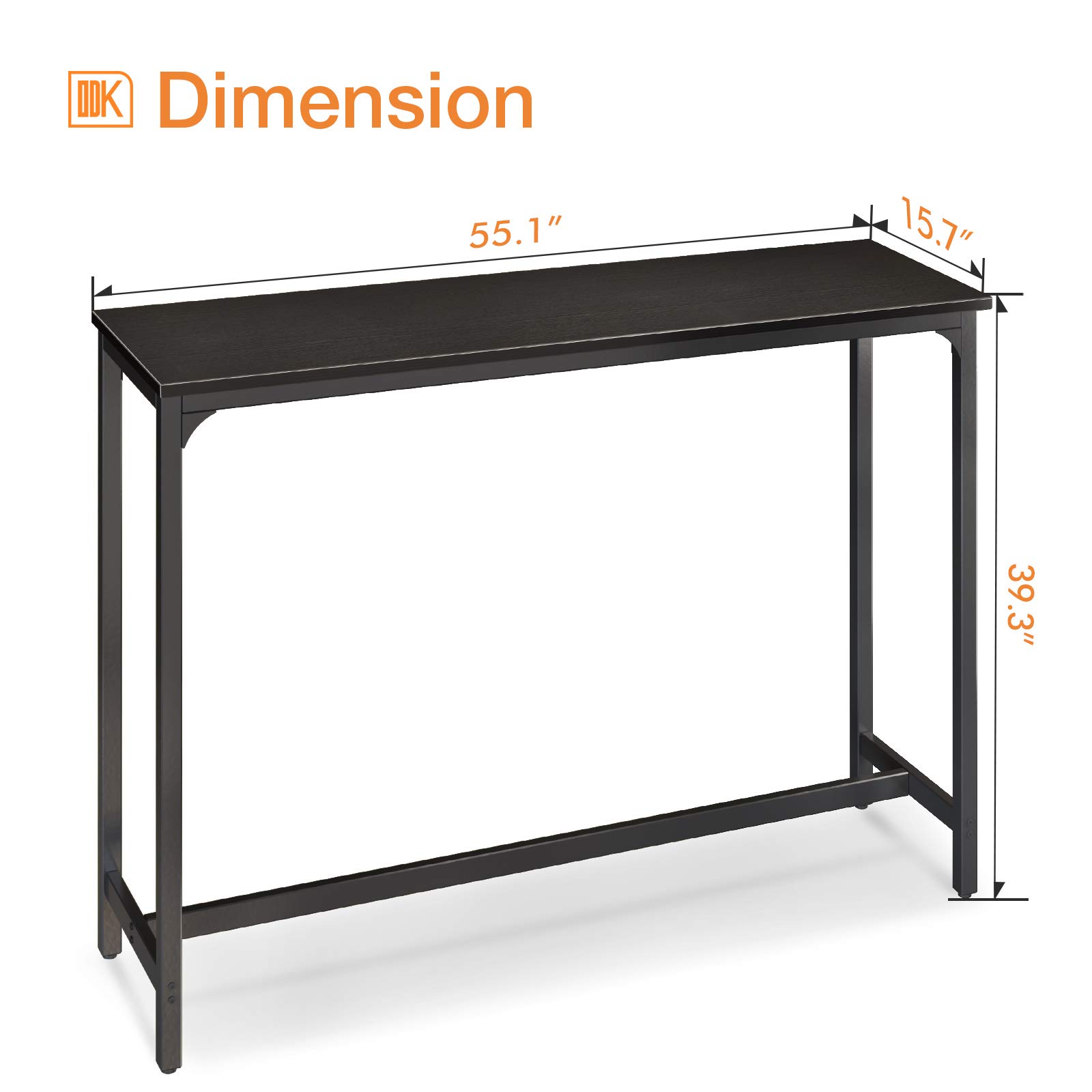 55 Inch Black Bar Table - Rectangular Counter Height Pub Table with Sturdy Metal Legs & Easy-to-Clean Surface for Kitchen, Dining Room & Home Bar | Perfect for Entertaining, Small Spaces & Modern Interior Decor
