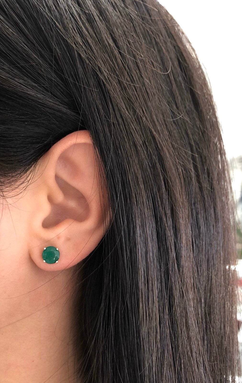 2.15tcw 7mm Round Natural Emerald Stud Earrings in 925 Sterling Silver - Perfect for Weddings, Parties & Everyday Elegance