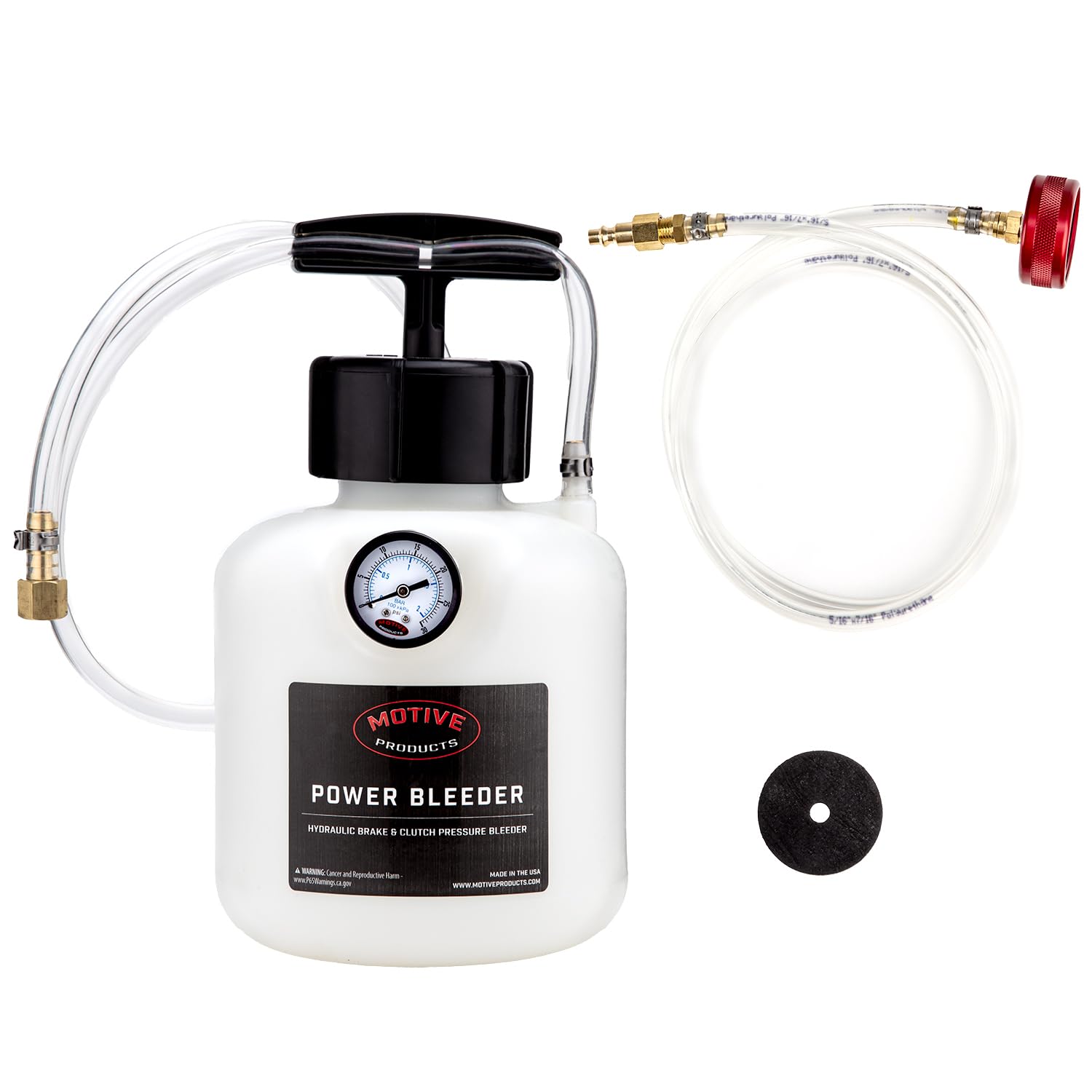Motive 0109 Black Label European Power Bleeder Kit - 2-Quart Brake Fluid Tank with Hose, Extra Tubing & Adapters | Professional Automotive Brake Bleeding Tool for Cars, Trucks & Motorcycles