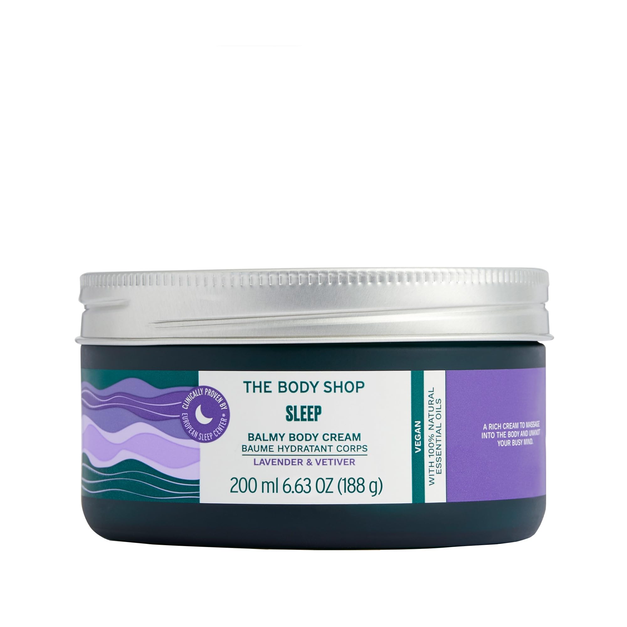 The Body Shop Balmy Body Cream Sleep Lavender & Vetiver 200ml - Deep Relaxation Night Moisturizer for Dry Skin | Perfect for Bedtime Routine & Stress Relief