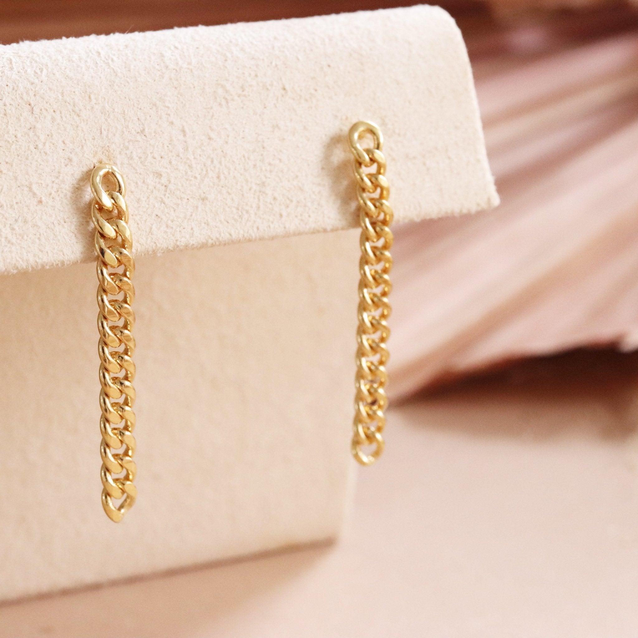 Fearless Cable Link Chain Drop Stud Earrings in Gold - Perfect for Parties, Weddings & Everyday Elegance