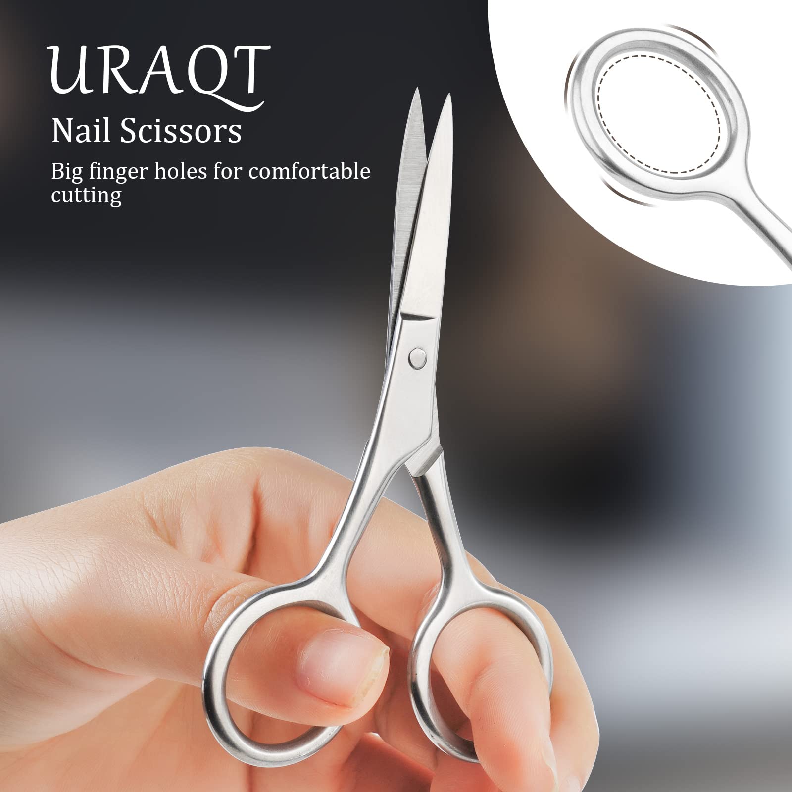 Professional Stainless Steel Cuticle Scissors with Leather Pouch - Sharp Curved Manicure & Grooming Scissors for Eyebrow, Mustache, Dry Skin Care - Perfect for Home Salon & Travel Nail Care Kit