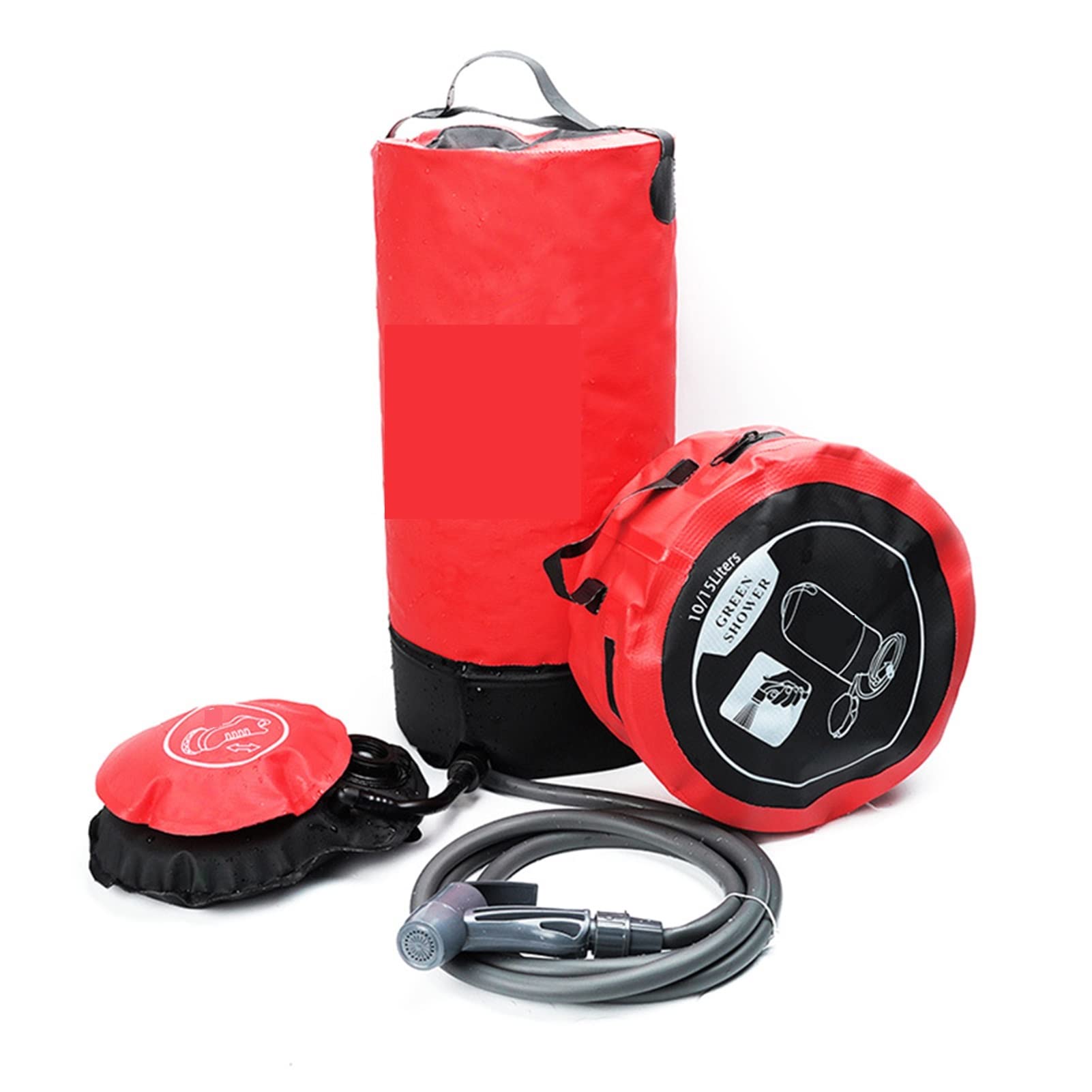 XinQt 11L PVC Pressure Shower Bag with Foot Pump - Portable Inflatable Camping Shower for Outdoor Bathing, Hiking, Beach & RV Trips (Red, Style B) - Perfect for Camping, Backpacking, Emergency Use & Off-Grid Living