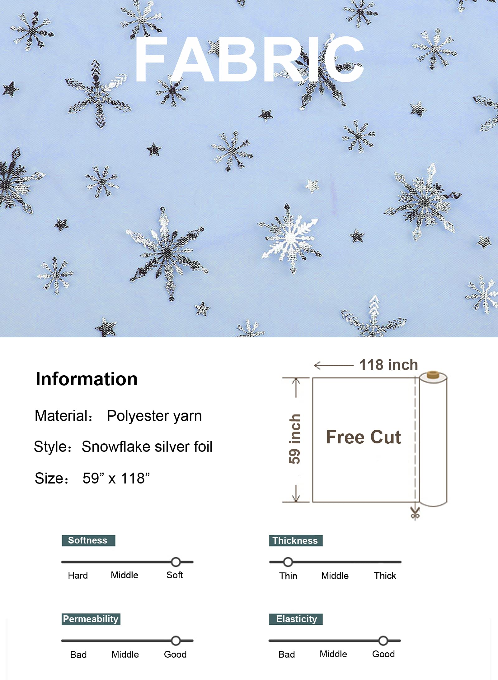 Snowflake Silver Foil Organza Sheer Fabric - 59