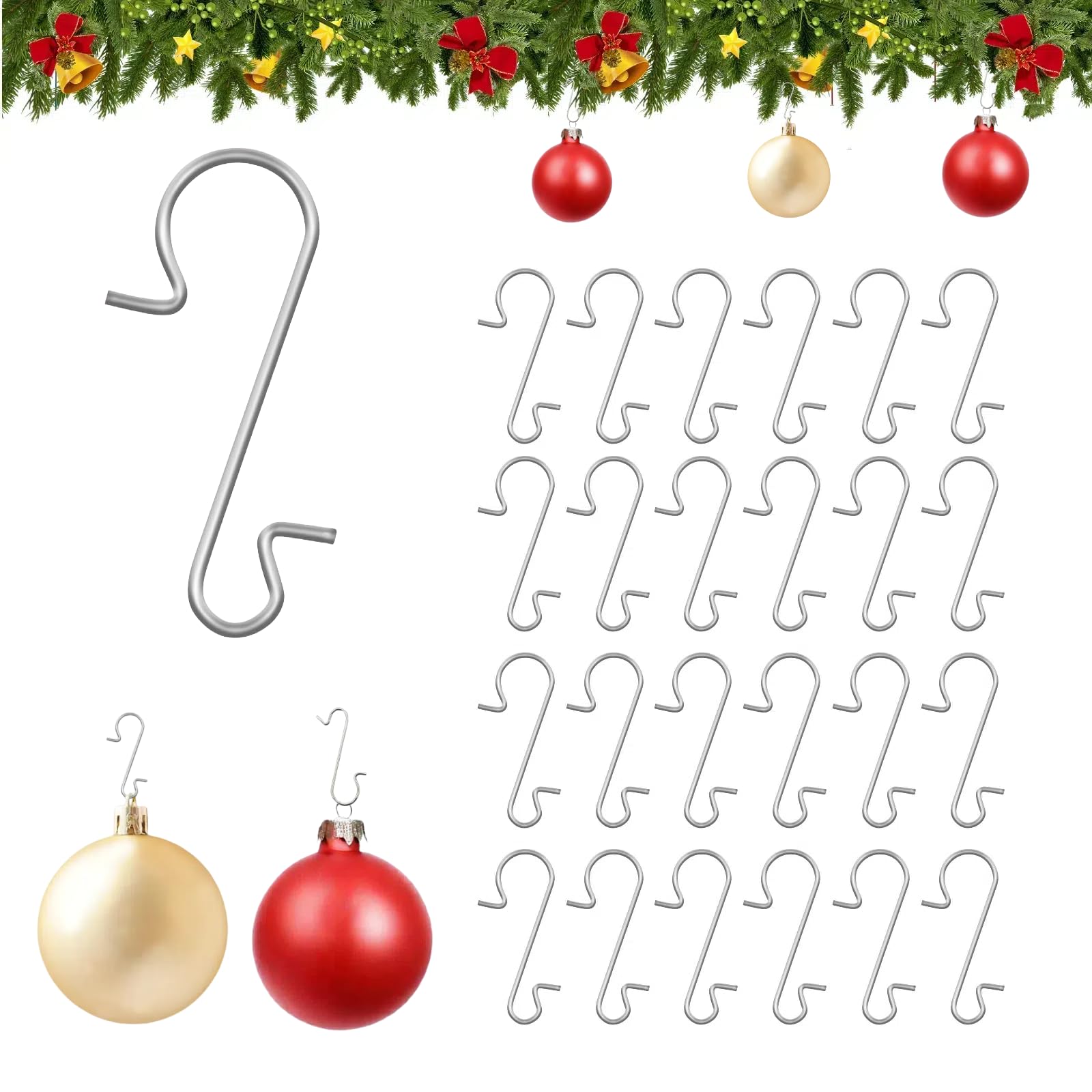 Stainless Steel S-Shaped Ornament Hooks - 120 Pack Heavy Duty Hangers for Christmas Tree Decorations, Party Garland & Home Wall Decor - Rustproof Metal Hooks for Holiday, Wedding & Event Decorating