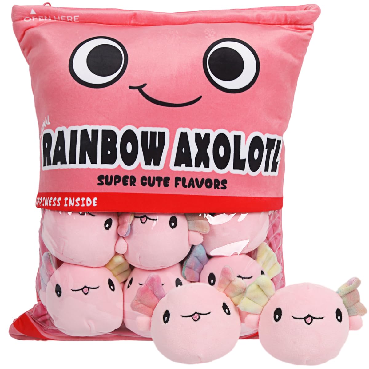 ARELUX Soft Pink Axolotl Plush Pillow Set - 6PCS Cute Stuffed Salamander Plushie with Removable Bag | Perfect for Kids' Room Decor, Birthday Gifts & Cozy Home Accessories