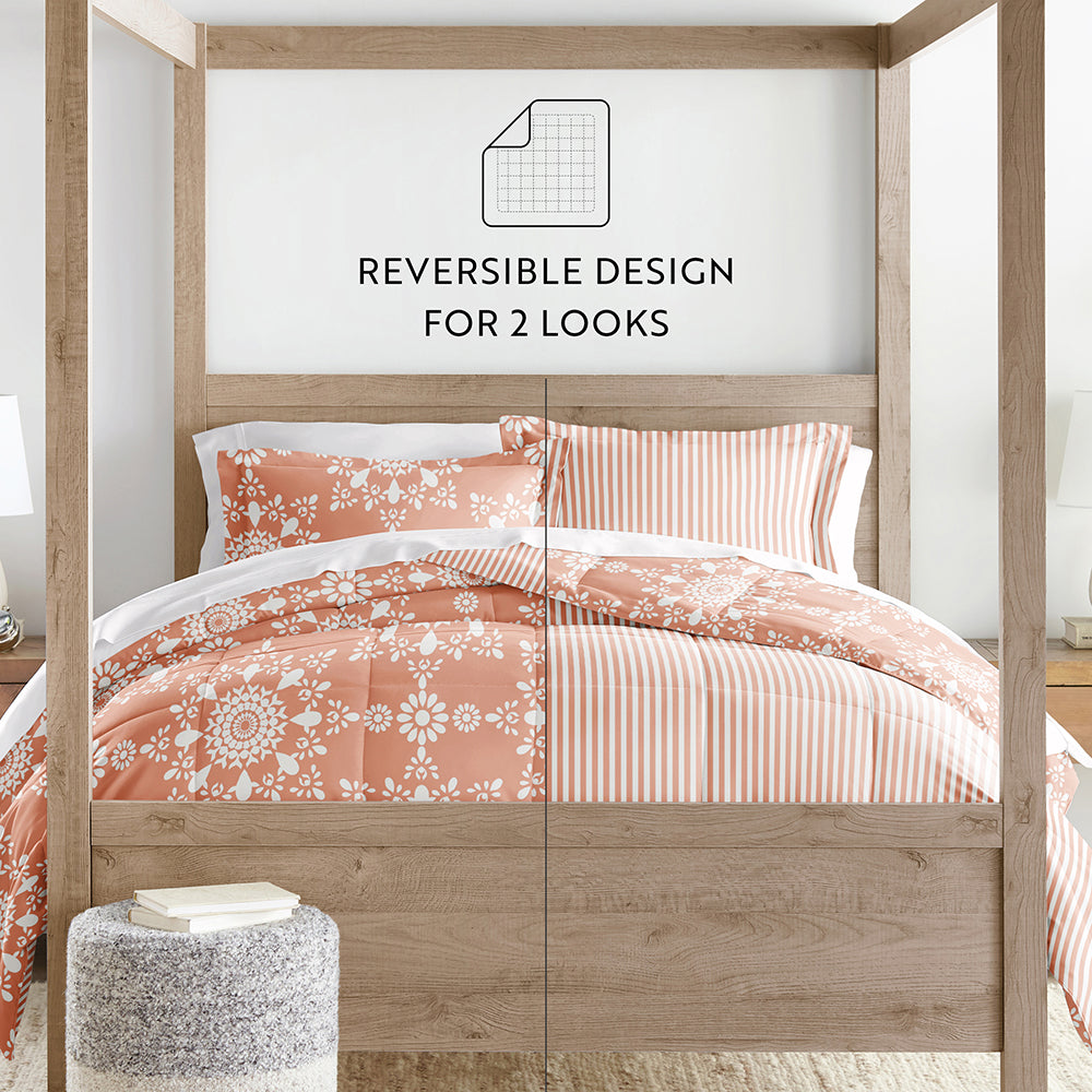 Reversible Daisy Medallion Down Alternative Comforter Set - Soft & Hypoallergenic Bedding for All Seasons | Perfect for Guest Rooms, Master Bedrooms & Cozy Home Decor