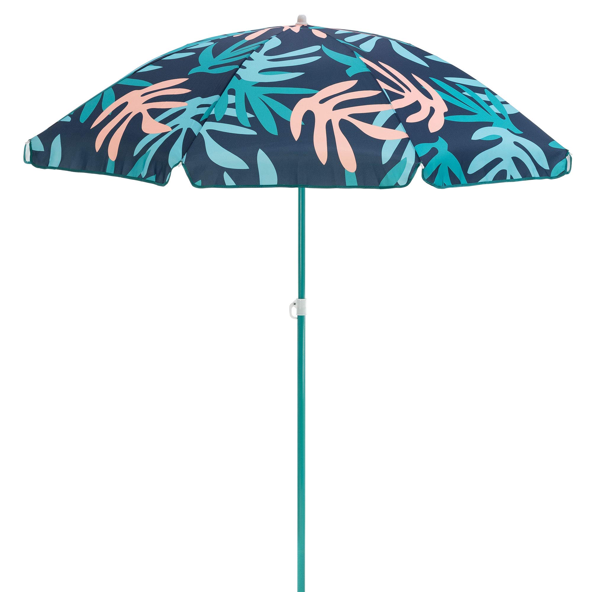 3053261VMI Moda Outdoor Adjustable Height Push Button Tilt Umbrella with Carrying Bag - Coral Leaf Print Beach Umbrella for Picnics, Poolside, Backyard & Patio Use