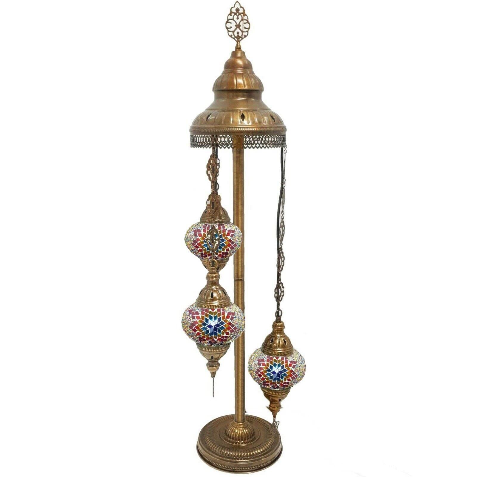 Handmade Tiffany Style Glass Mosaic Floor Lamp - Moroccan Bohemian Home Decor Lighting for Living Room, Bedroom & Office