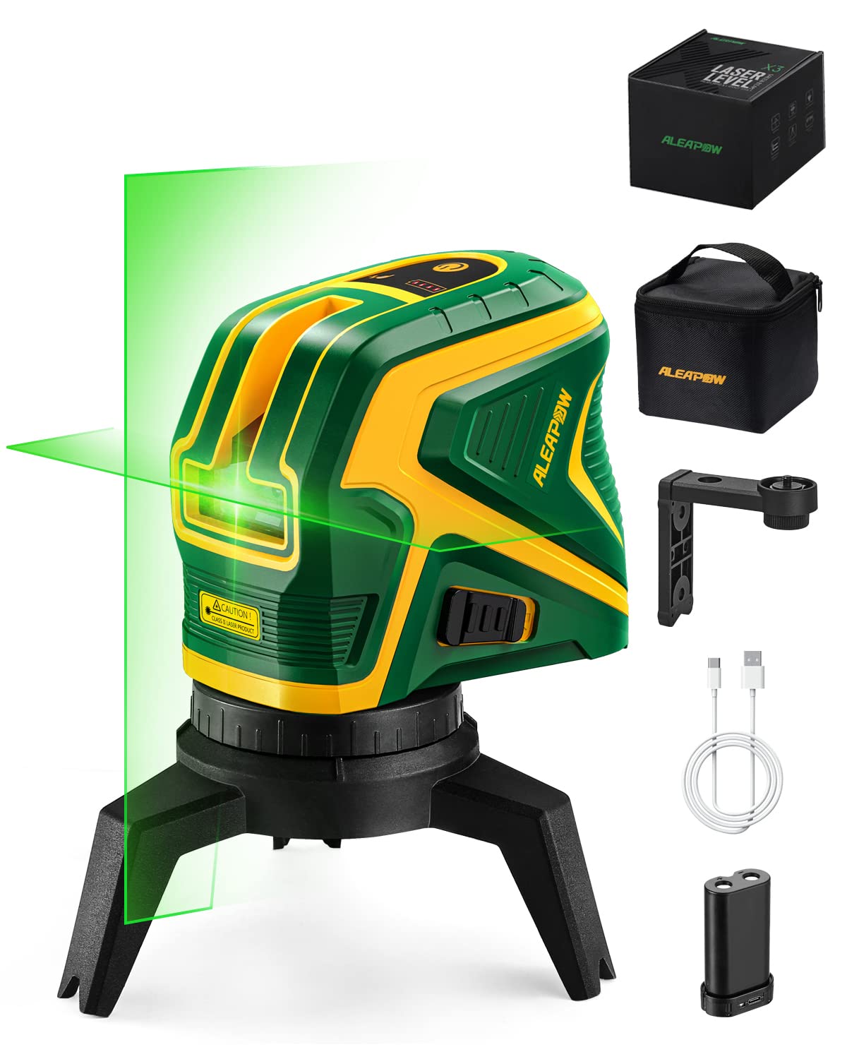 ALEAPOW Self-Leveling Cross Line Laser Level with 2 Plumb Dots - 131ft Green Beam Laser Tool for Construction, Alignment & Leveling - Rechargeable 4500mAh Battery with Manual & Pulse Mode - Perfect for Home Renovation, Tile Installation and DIY Projects