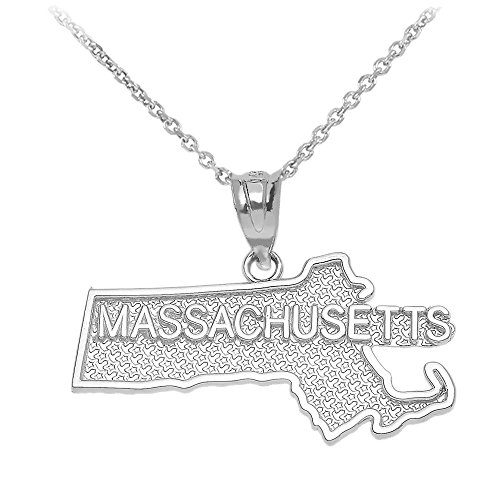 10k White Gold Massachusetts State MA Map Pendant Necklace - Perfect Gift for Travel Lovers & MA Residents - Jewelry for Women & Men