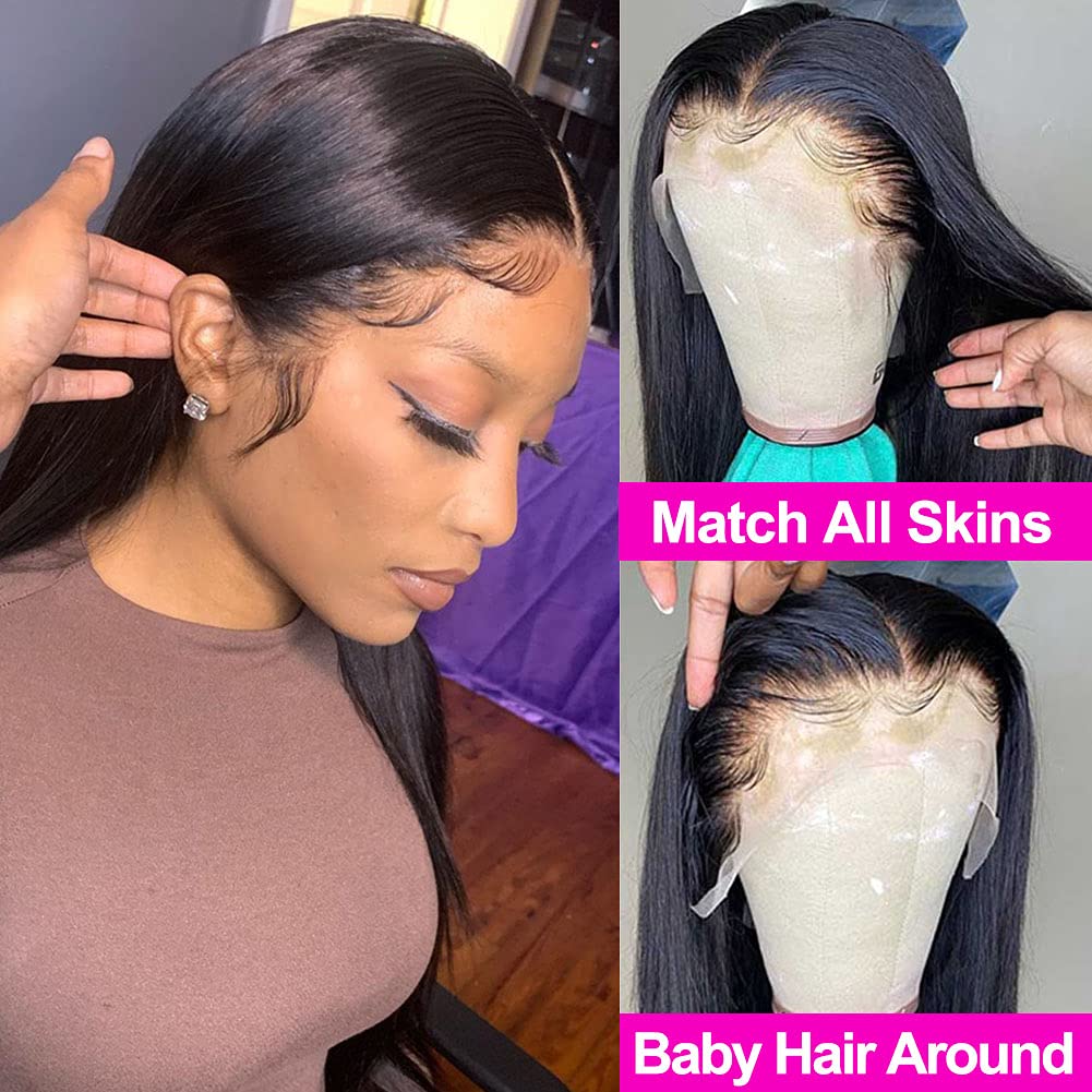 13x6 HD Transparent Lace Front Wig Human Hair - Pre Plucked Straight Glueless 150% Density Invisible Lace Wig for Black Women with Natural Hairline & Baby Hair (24 Inch) - Perfect for Daily Wear, Special Occasions & Protective Styling