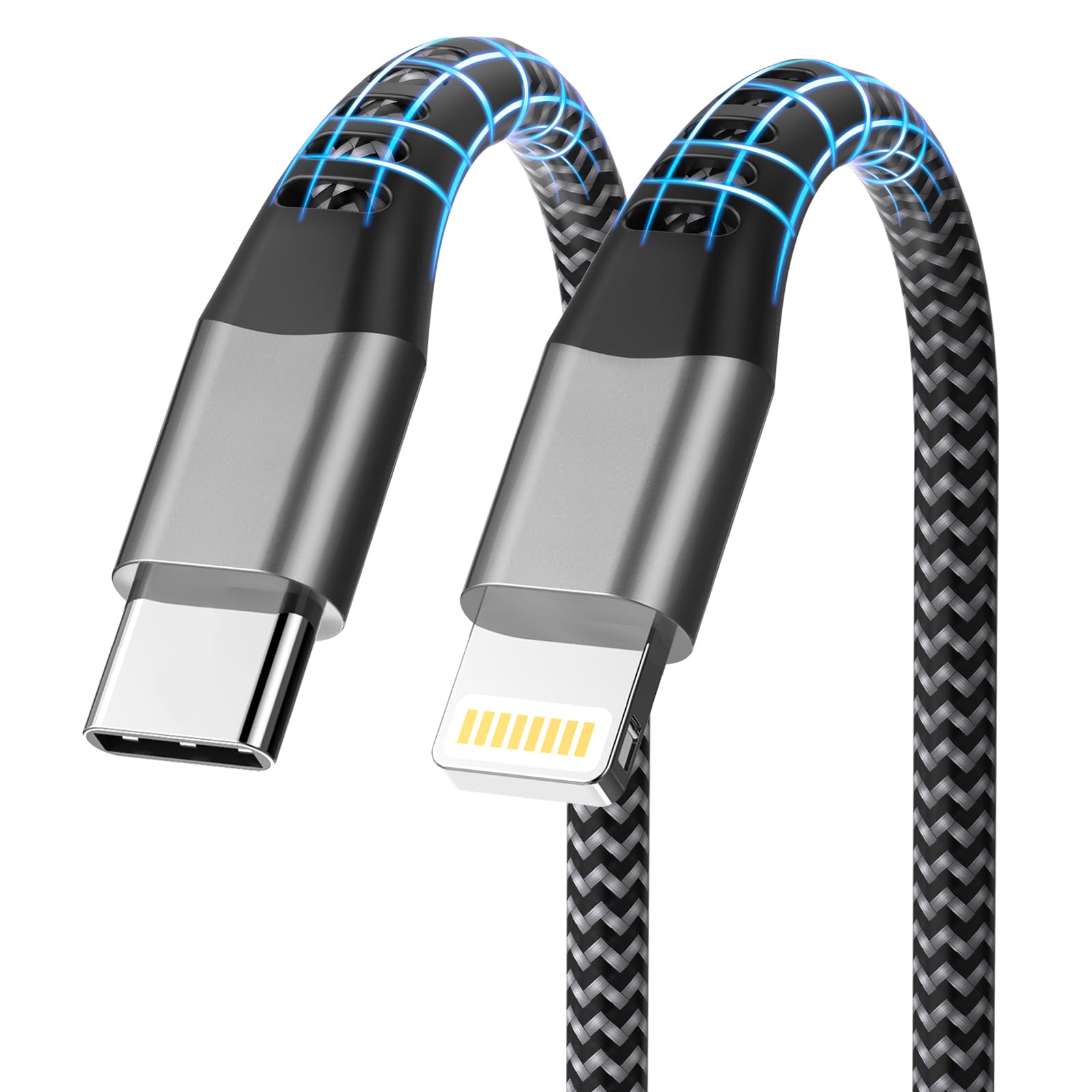 MFi Certified USB C to Lightning Cable 2M - Fast Charging Nylon Braided iPhone Charger Cord for Apple iPhone 14 Pro Max/13/12/Mini/X/XS/XR/SE/8 - Perfect for Home, Office & Travel Charging