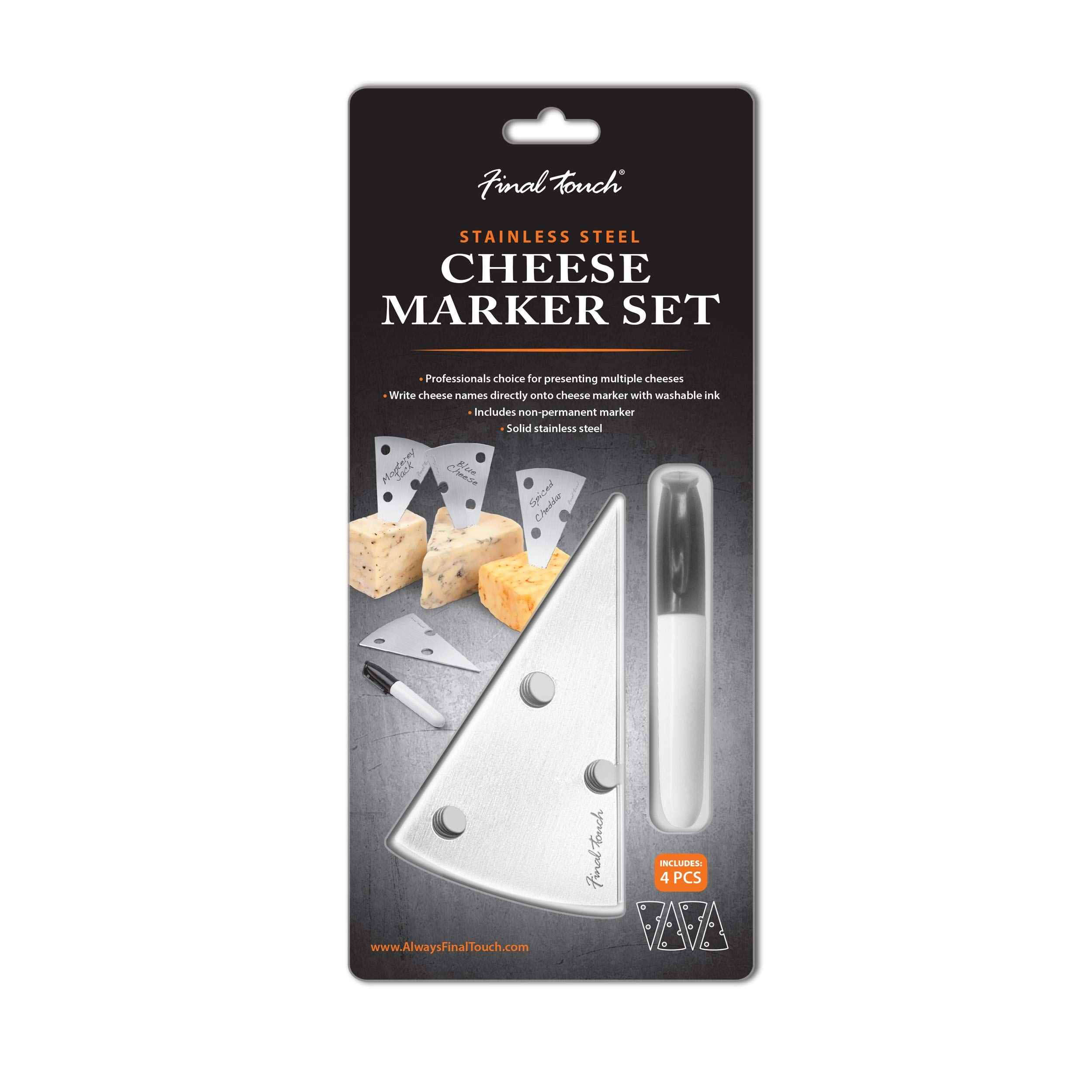 Final Touch Cheese Marker Set - Stainless Steel Cheese Labeling Tools with Non-Permanent Marker - Perfect for Cheese Boards, Charcuterie Platters & Wine Pairings - Professional Cheese Identification for Parties & Catering (FTA7080)