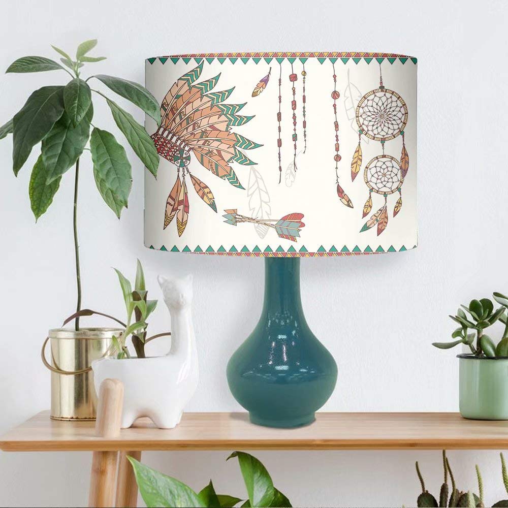 Handmade Native American Linen Lamp Shade - Natural Spider Design Table Lamp Cover for Living Room, Bedroom & Office Decor