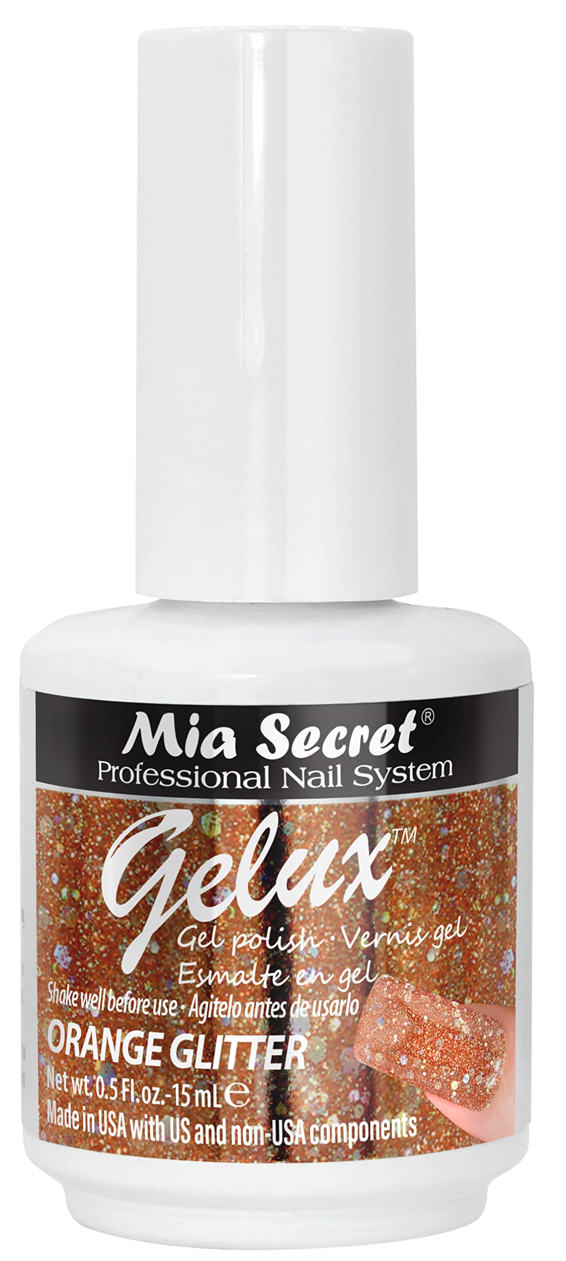 Mia Secret Gelux Soak-Off UV LED Gel Nail Polish - Orange Glitter Long Lasting Gel Polish for Nails - Cured with UV/LED Lamp - Perfect for Manicures, Pedicures & Nail Art Designs