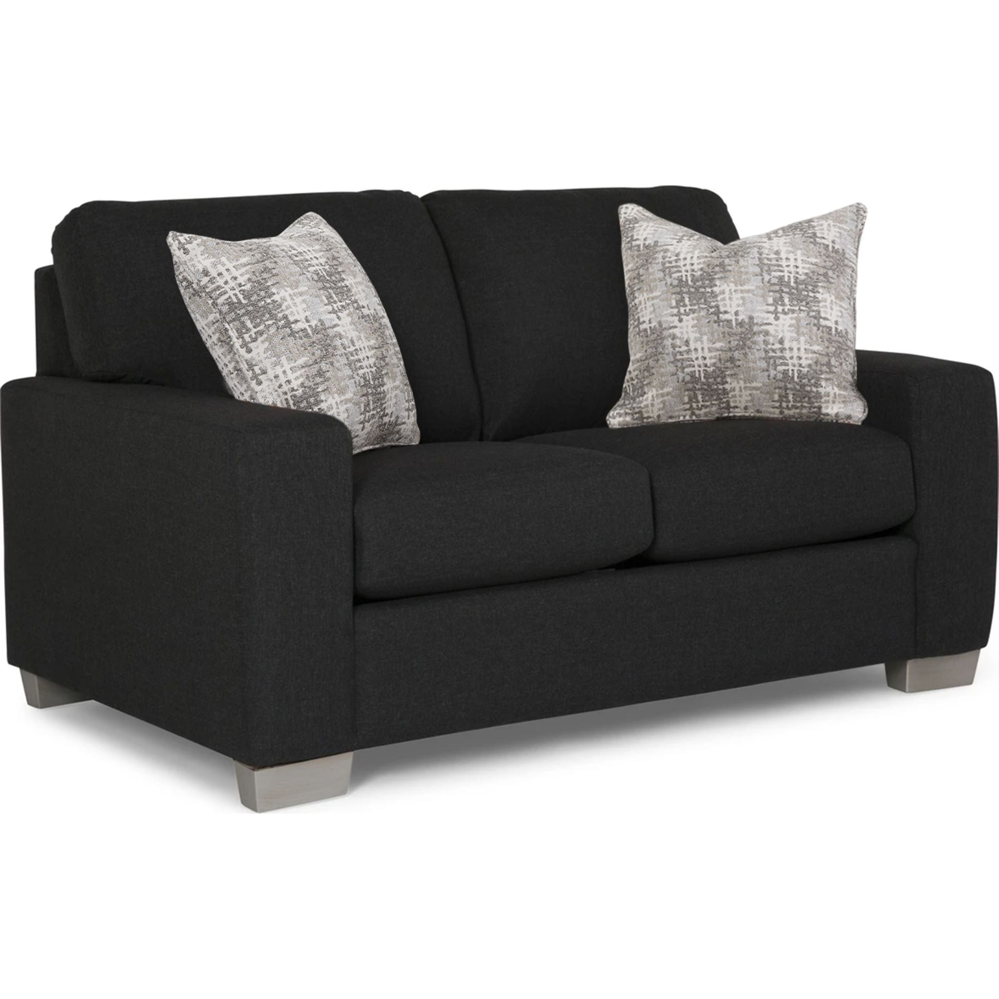 Alessandra Loveseat Sofa - Modern Lecco Ebony & Games Taupe Fabric - Perfect for Living Room, Lounge & Home Theater Seating