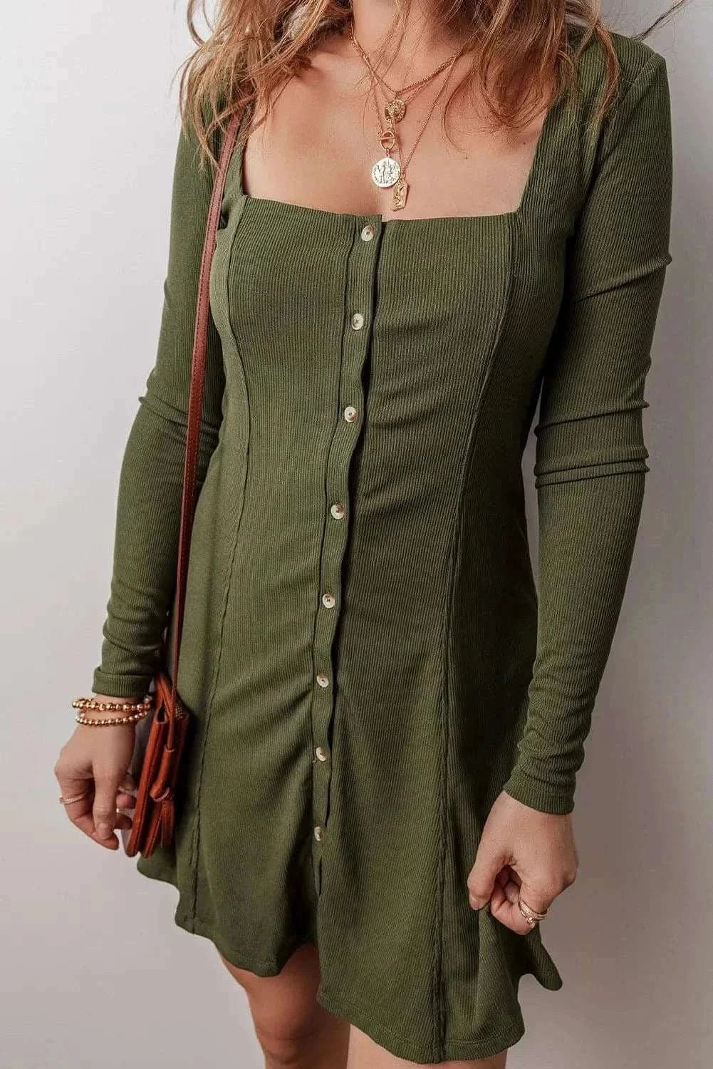 Elegant Square Neck Long Sleeve Bodycon Dress for Women - Perfect for Office Wear, Date Nights & Special Occasions