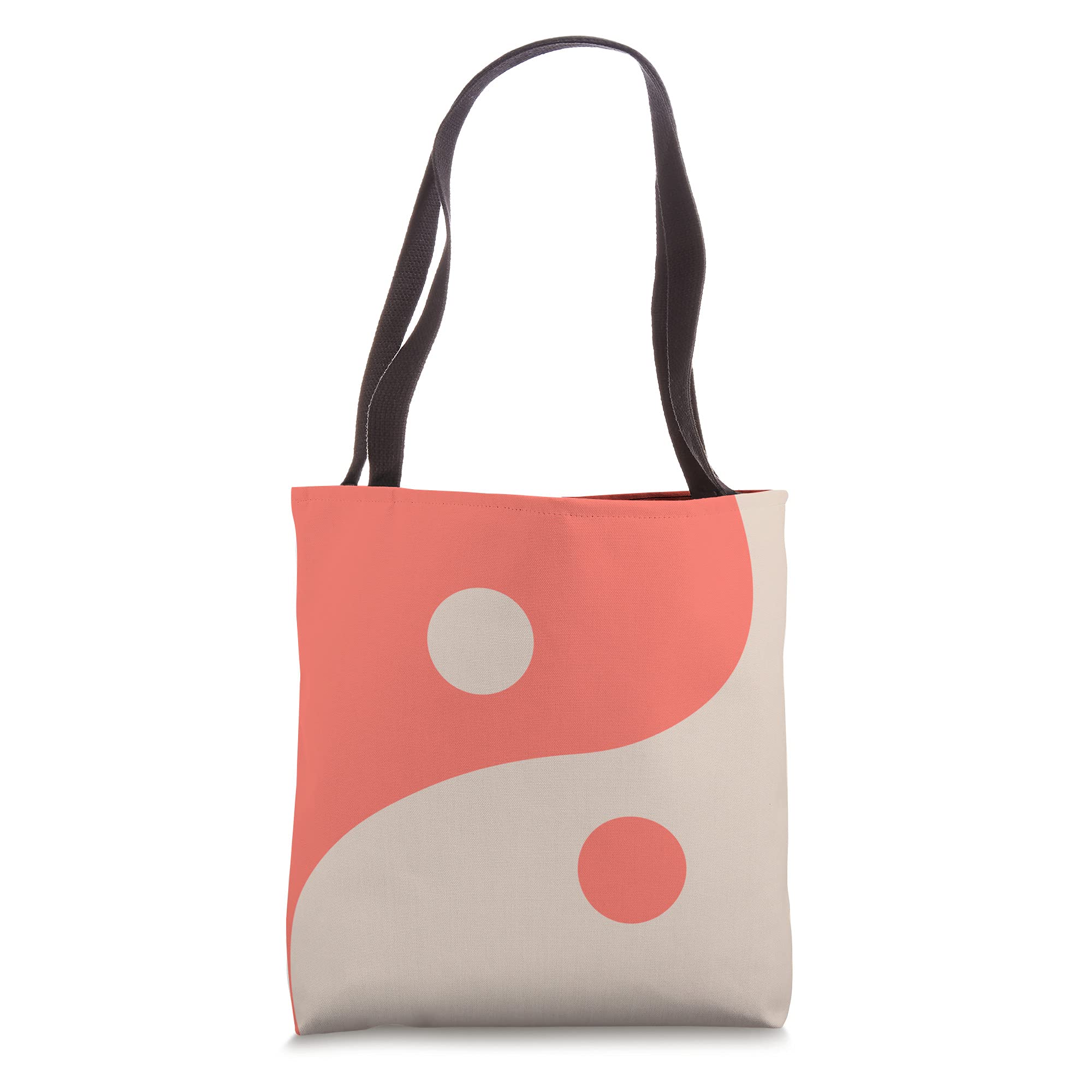 Abstract Yin Yang Living Coral & Sand Dollar Peace Symbol Tote Bag - Stylish Eco-Friendly Beach Bag for Yoga, Travel & Shopping