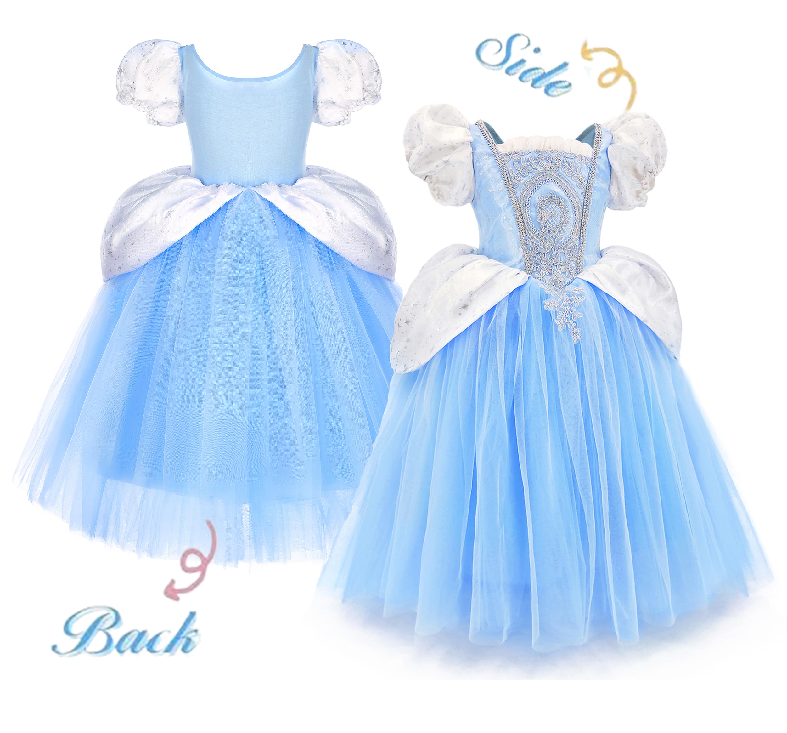 Cinderella Princess Costume for Girls - Elegant Blue Dress for Halloween, Cosplay, Birthday Parties & Dress-Up Play