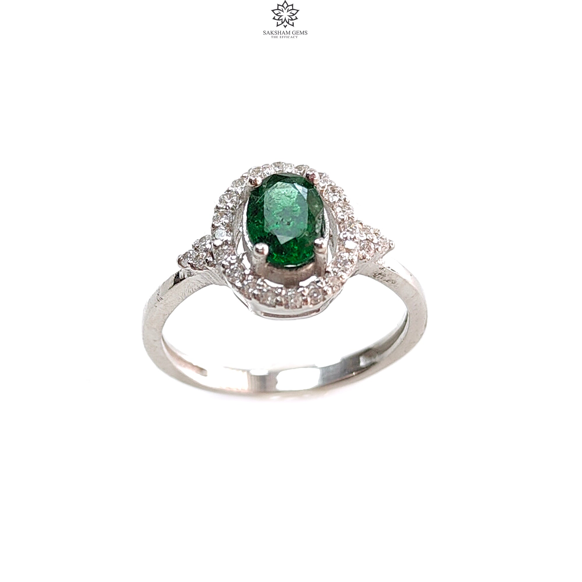 Natural Untreated Emerald Oval Faceted Cut Ring - 925 Sterling Silver Prong Set, 2.59gms, Size 7 US | Elegant Jewelry for Women, Perfect for Weddings, Parties & Special Occasions
