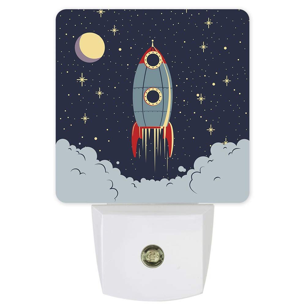 T&H XHome Plug-in LED Night Light with Motion Sensor - Outer Space Rocket & Spaceship Design, Auto Dimmable Dusk-to-Dawn Smart Light for Nursery, Bathroom, Bedroom | Perfect for Kids' Rooms, Hallways & Nighttime Safety