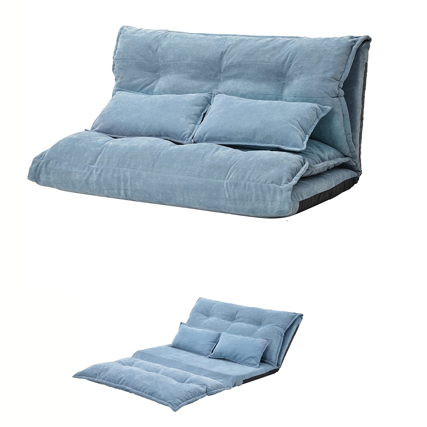 Adjustable Floor Sofa Bed - 6-Position Foldable Lazy Sofa Sleeper with Soft Fur Cover & 2 Pillows - Multi-Functional Gaming Couch for Living Room, Bedroom, Balcony or Home Theater (Blue) - Perfect for Relaxing, Gaming and Small Space Living
