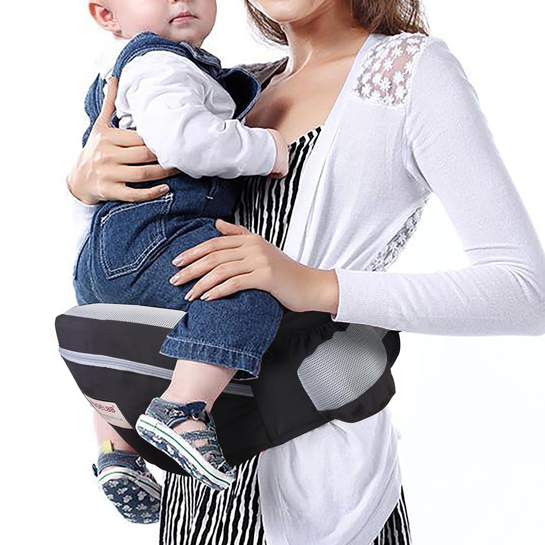 Ergonomic Baby Hip Carrier with Adjustable Straps & Foldable Seat - Newborn to Toddler Support with 180° Up-Down Position, Waistband Extender & Large Storage Pockets - Perfect for Shopping, Travel & Daily Errands (Black)