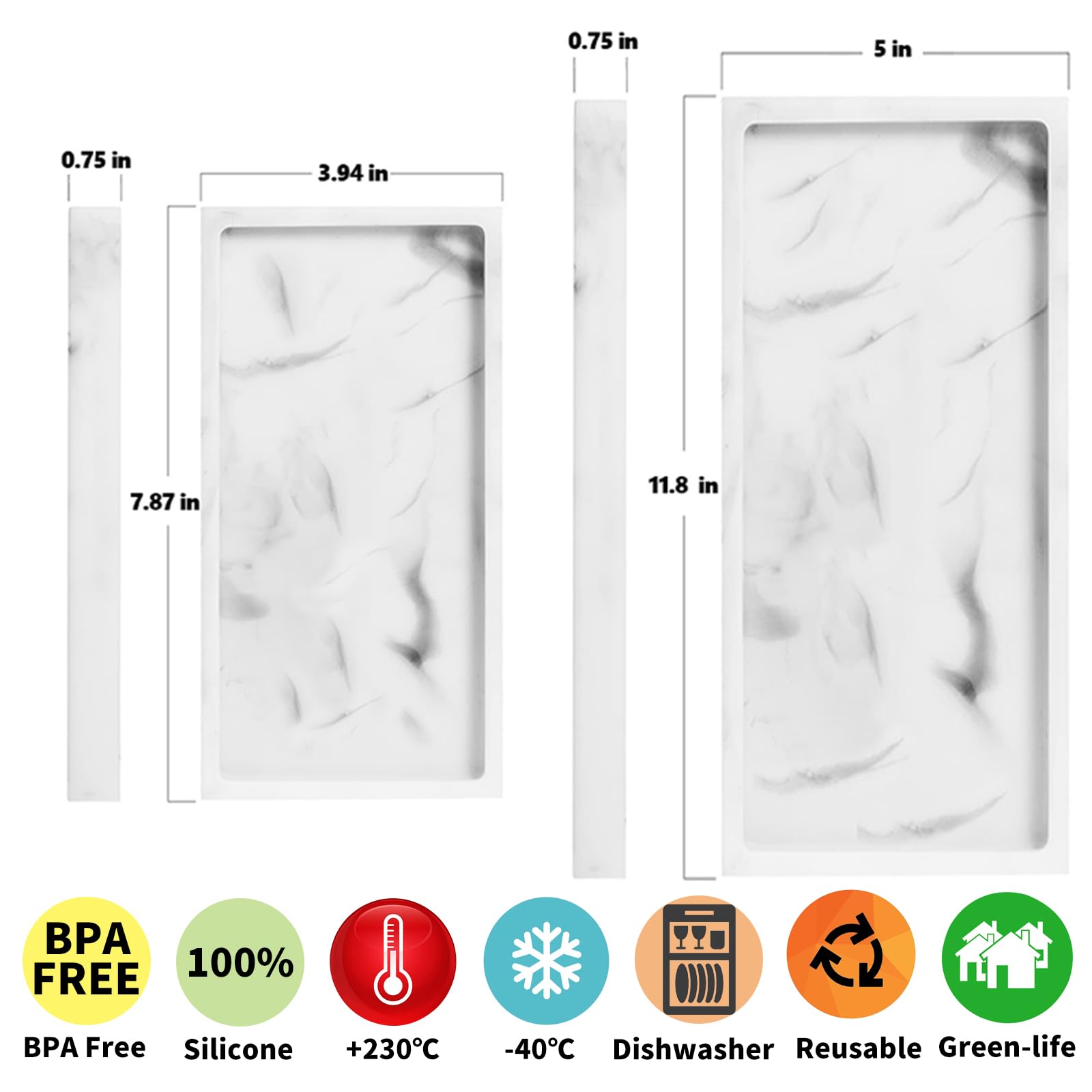 2-Pack Silicone Bathroom Vanity Tray Set - Shatterproof Flexible Soap Dispenser & Organizer (11.8