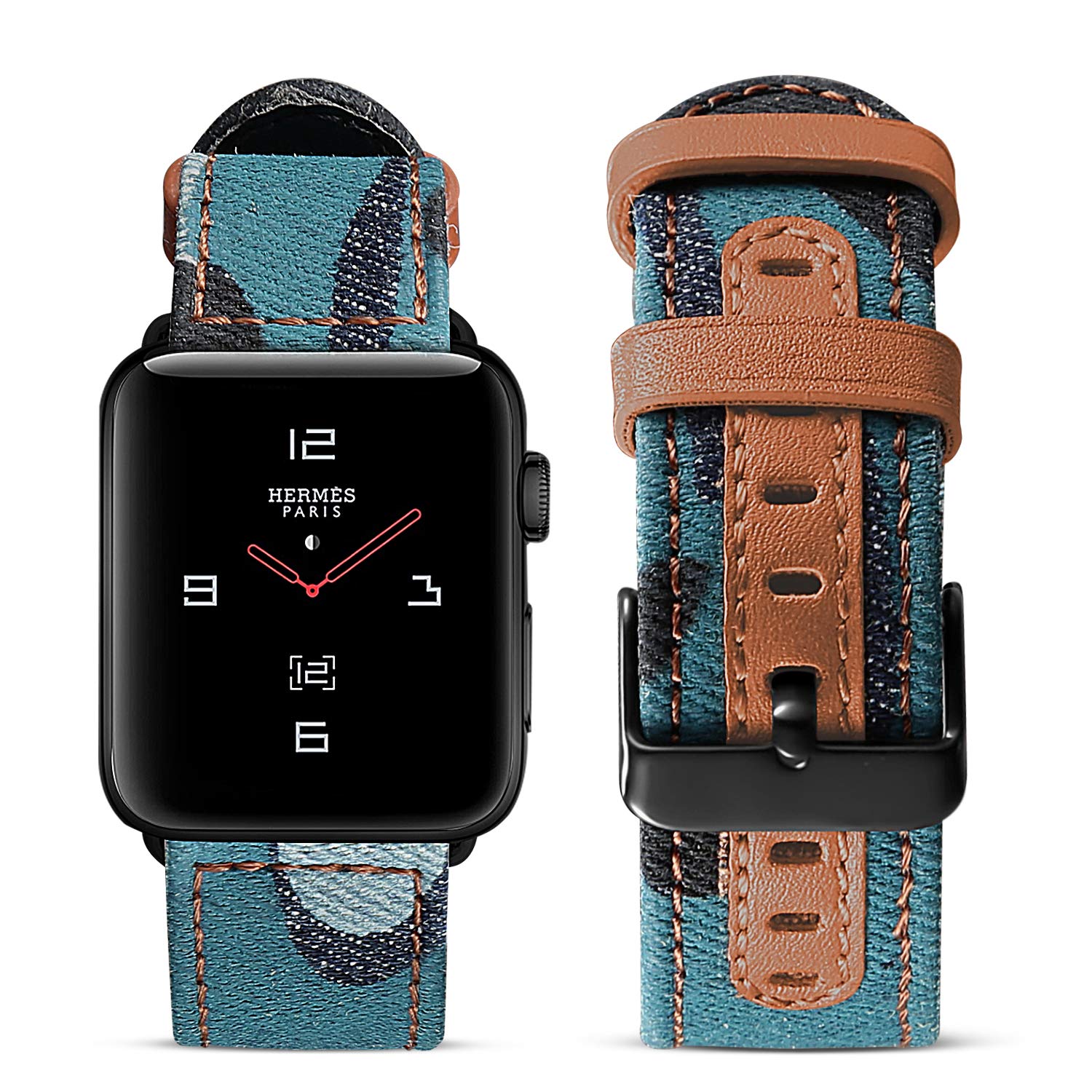 Premium Leather Watch Bands for Apple Watch - Compatible with All Models (38mm-49mm) - Durable Canvas Fabric Strap with Metal Clasp for Men & Women - Perfect for Work, Gym & Everyday Wear