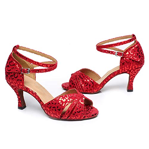 SWDZM Women's Ballroom Dance Shoes - Latin Salsa Bachata Performance Shoes with Sparkly Rhinestones | Model QJW6187 | Perfect for Competition, Practice & Social Dancing