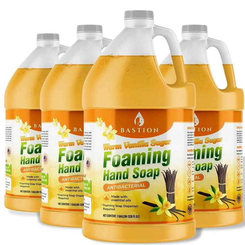 Bastion Foaming Hand Soap Refill - 4 Gallon Bulk (512 oz) Warm Vanilla Sugar Scent with Essential Oils - Compatible with Bath & Body Works, Dial, Method, Michel, JR Watkins, Dove - Perfect for Home, Office, and Commercial Use