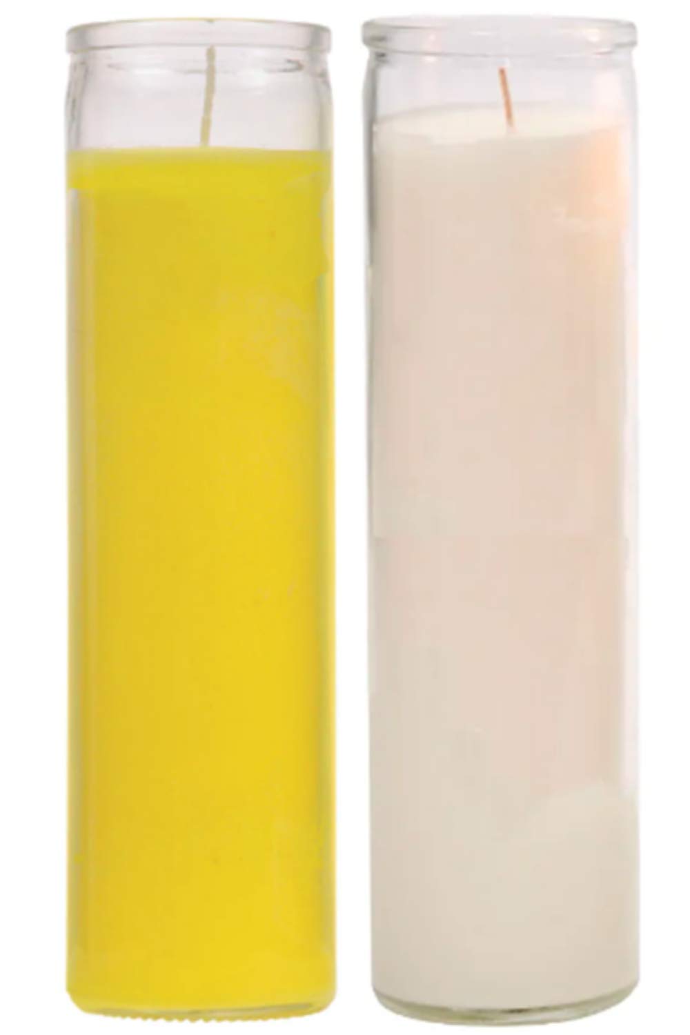 Unscented Prayer Candles Set - 2 Pack Yellow & White Wax Candles for Church, Sanctuary, Vigils & Spiritual Rituals - Tall Glass Jar Candles - Perfect for Religious Ceremonies, Home Altars & Meditation