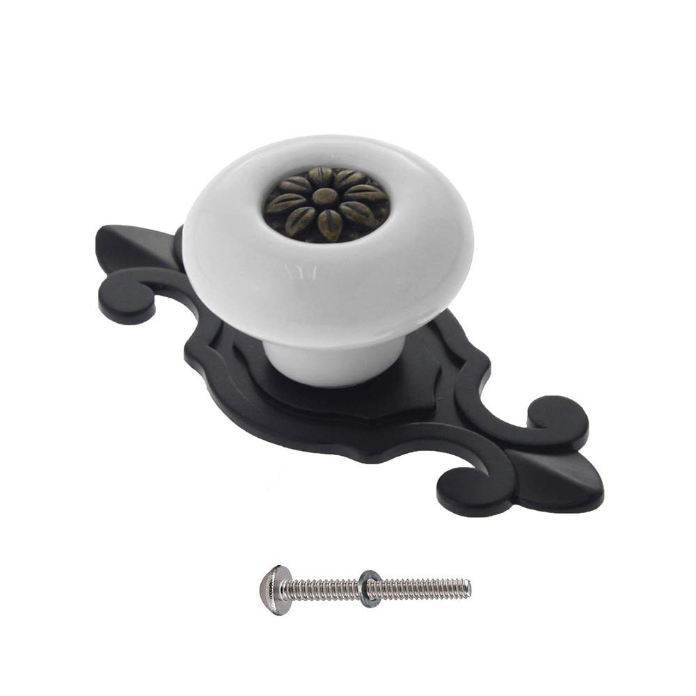 5-Piece Ceramic Cabinet Knobs with Screws - 32mm Drawer Pulls Handles for Kitchen, Cupboard, Dresser, Bookcase & Wardrobe - Durable Black & White Knob Set for Home & Office Furniture Upgrade