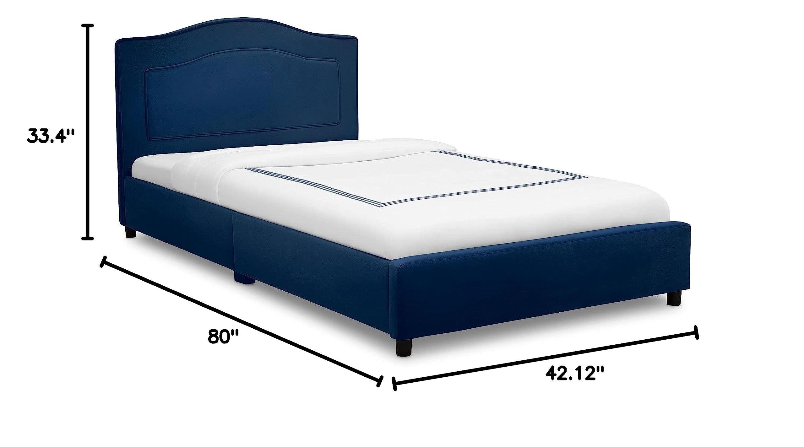 Delta Children Upholstered Twin Bed Frame with Storage, Navy Blue - Perfect for Kids' Bedrooms, Guest Rooms & Small Spaces