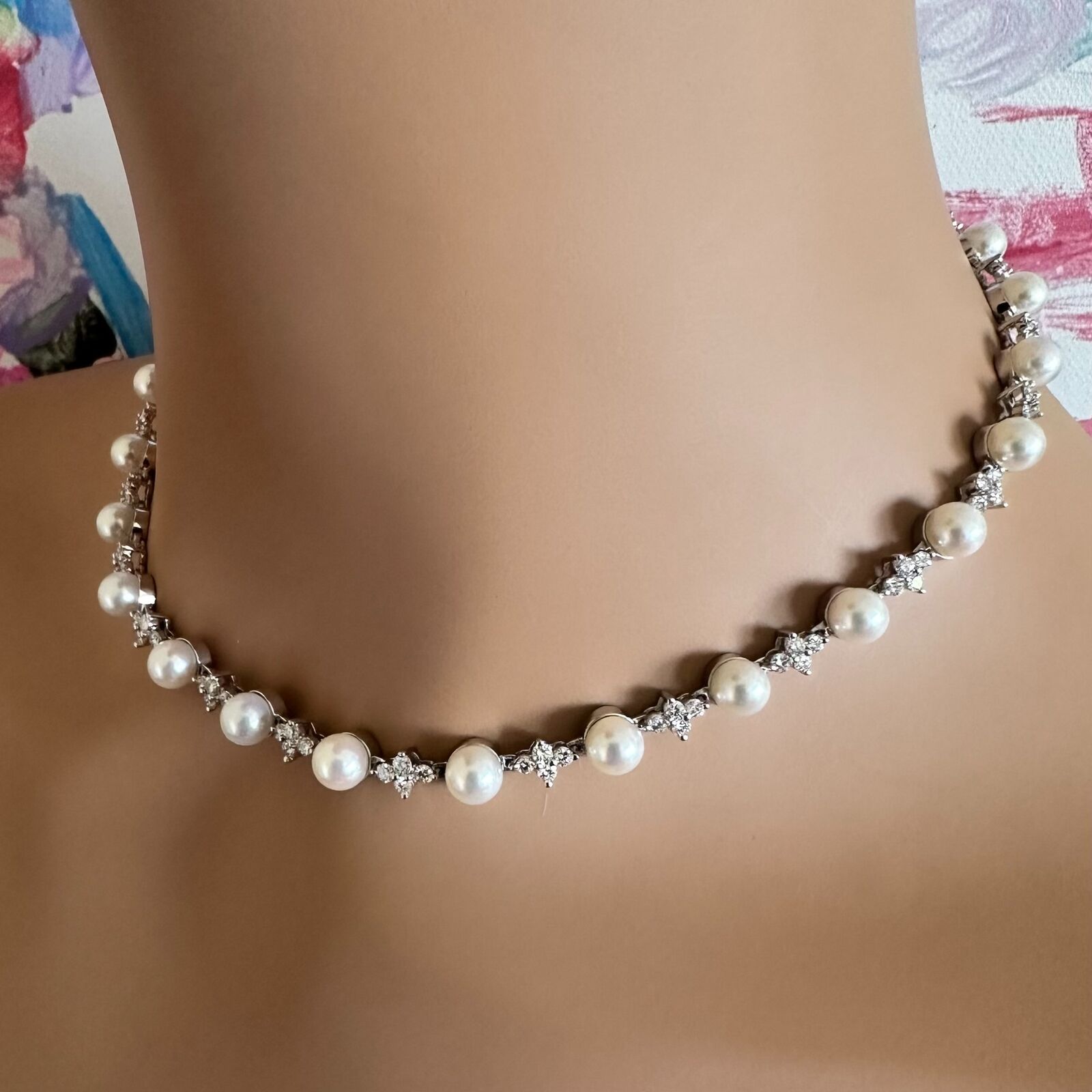 Authentic Tiffany & Co Platinum Diamond 6.5mm Pearl Necklace for Women - Elegant Jewelry Gift for Wedding, Anniversary & Special Occasions