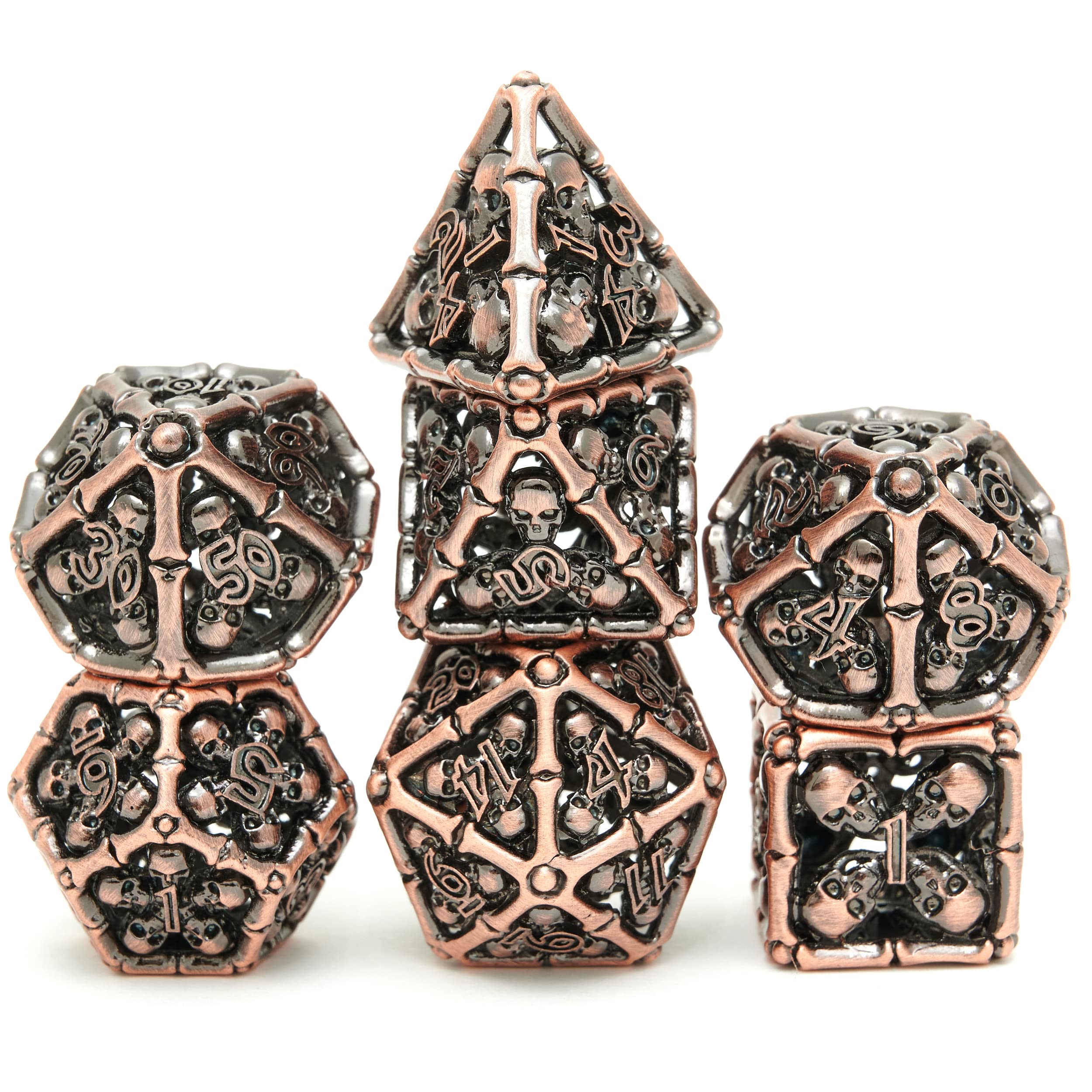 Premium Hollow Skull Metal Dice Set - 7Pcs Polyhedral RPG Dice for D&D, Pathfinder, MTG, Tabletop Games & Math Teaching (Ancient Red Copper) - Perfect for Dungeon Masters, Gift Giving & Game Nights
