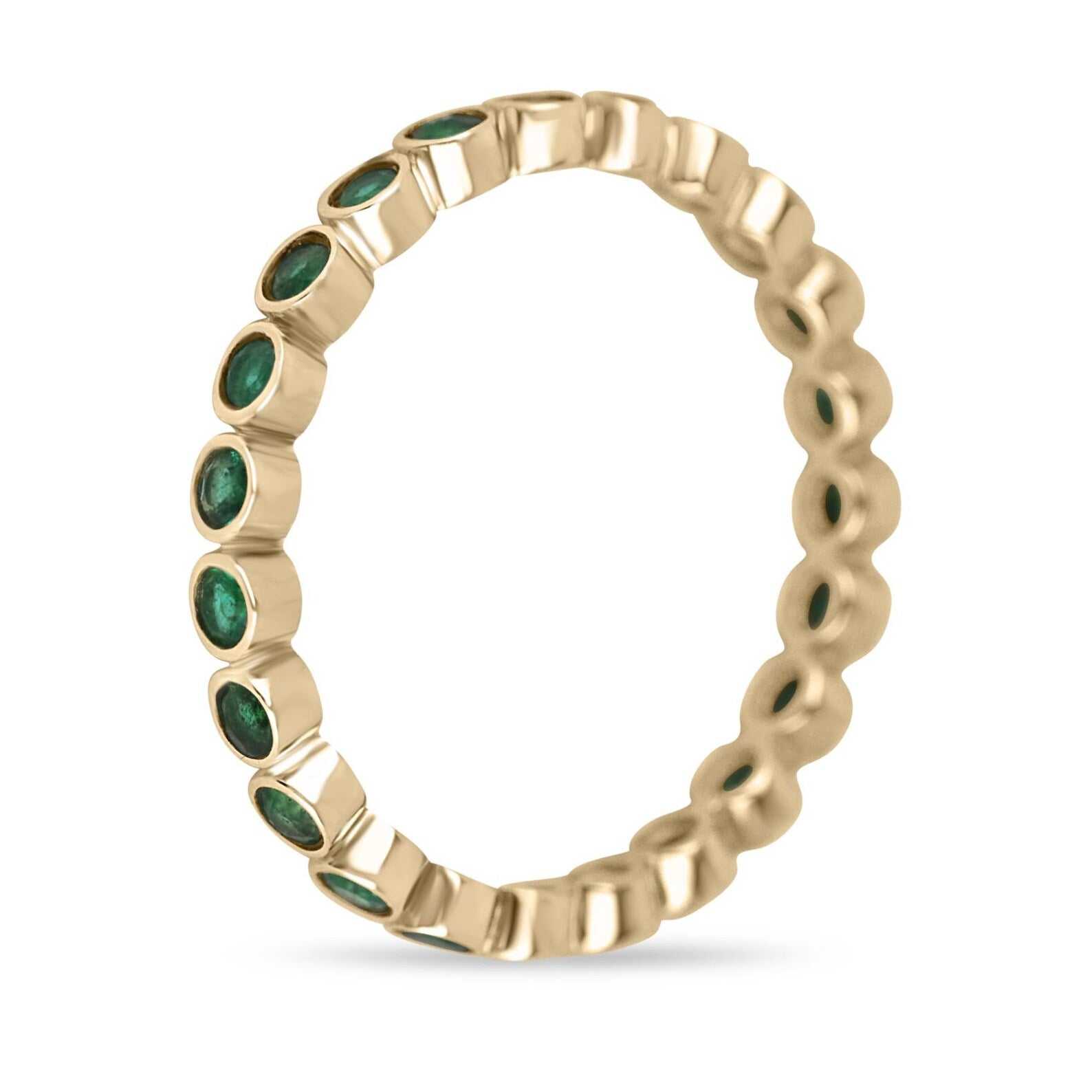 14K Gold Bezel Set Round Emerald Eternity Band Ring for Women - Wedding, Anniversary & Special Occasion Jewelry Gift