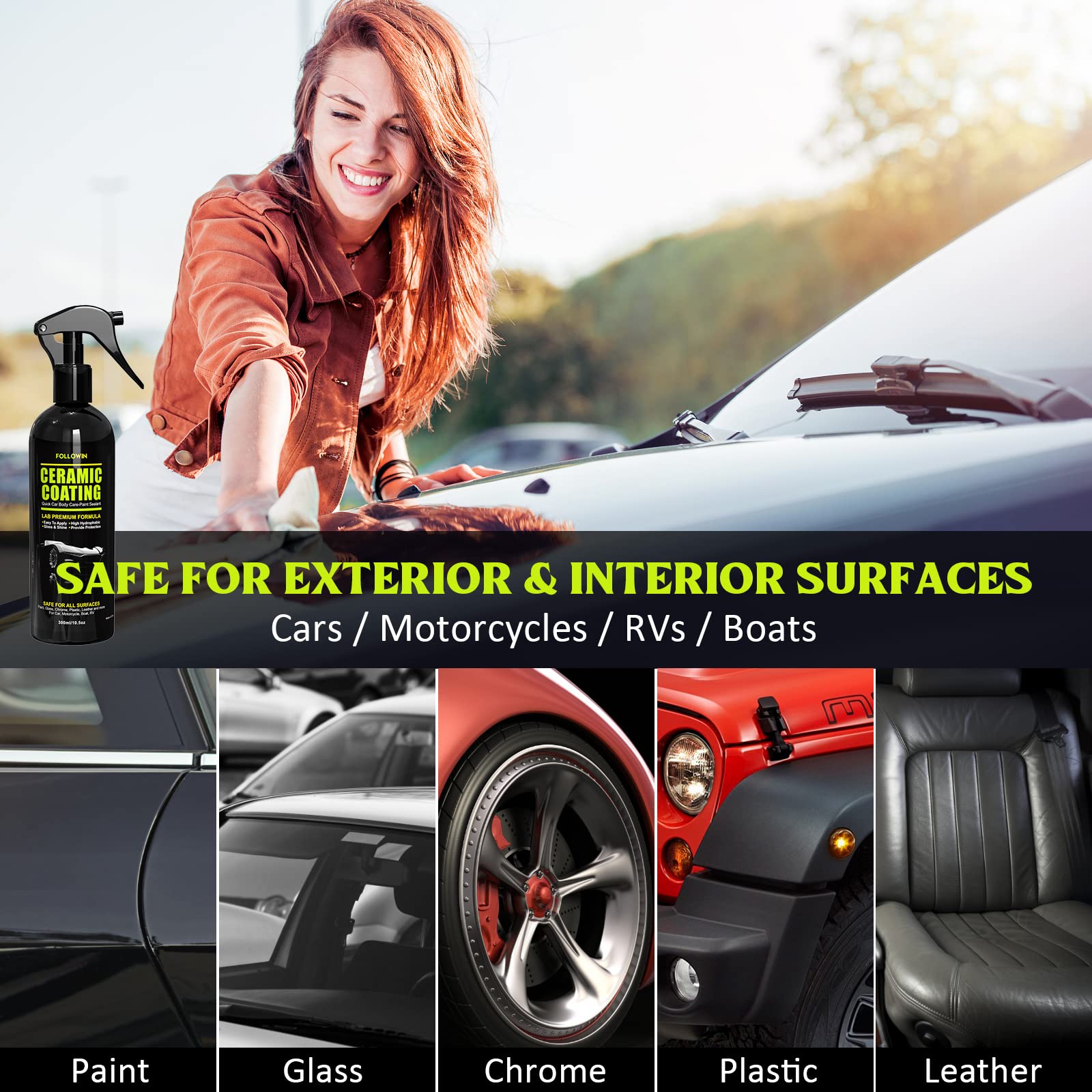 Quick SiO2 Ceramic Coating for Cars - Rapid Ceramic Paint Sealant Kit with High Hydrophobic Protection | Gloss & Shine Top Coat for RV, Car, Motorcycle & Boat | Long-Lasting 10.5oz Detail Protection Spray | Perfect for Detailing, Showroom Finish & Weather Protection