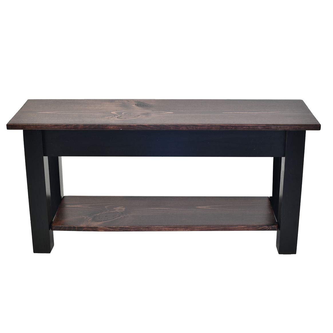 Stylish Red Mahogany and Black Wooden Bench with Storage Shelf - 66 Inch Modern Entryway Seating for Hallway, Living Room, or Bedroom Décor