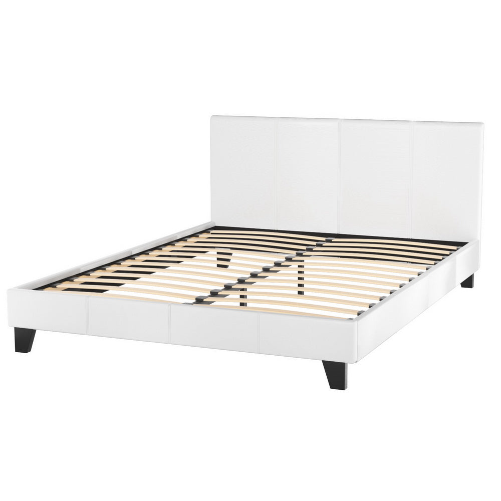 Coogee Queen Bed Frame White - Modern Wooden Platform Bed with Headboard - Perfect for Master Bedroom, Guest Room & Small Spaces
