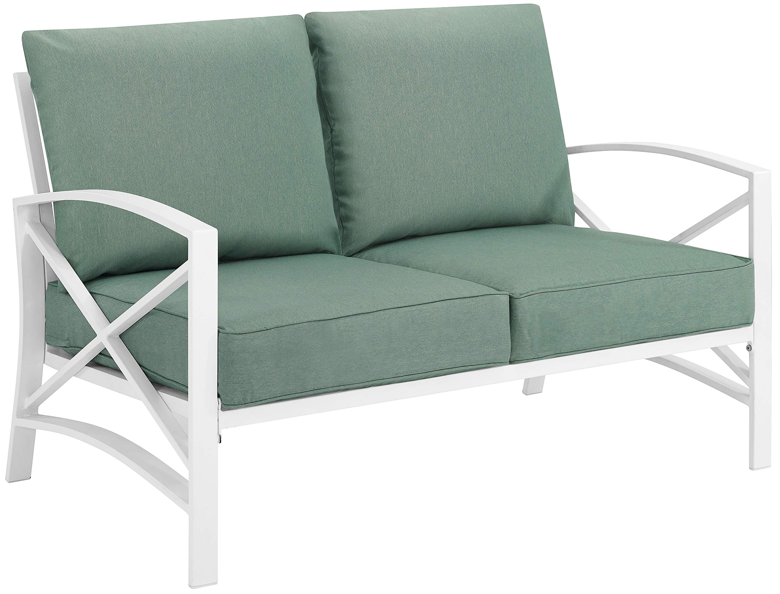 Crosley Furniture Kaplan Outdoor Loveseat - 2-Person Patio Couch for Porch, Deck, Backyard & Balcony - White with Mist Cushions - Perfect for Relaxing, Entertaining & Outdoor Lounging