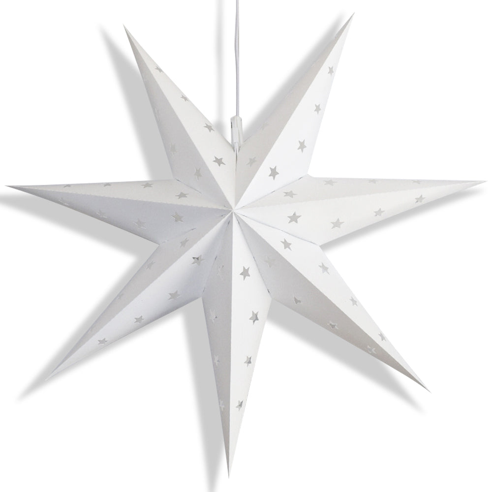 30 Pack White 7-Point Star Lanterns - Weatherproof Hanging Decorations for Outdoor Patio, Garden, Party & Christmas Decor