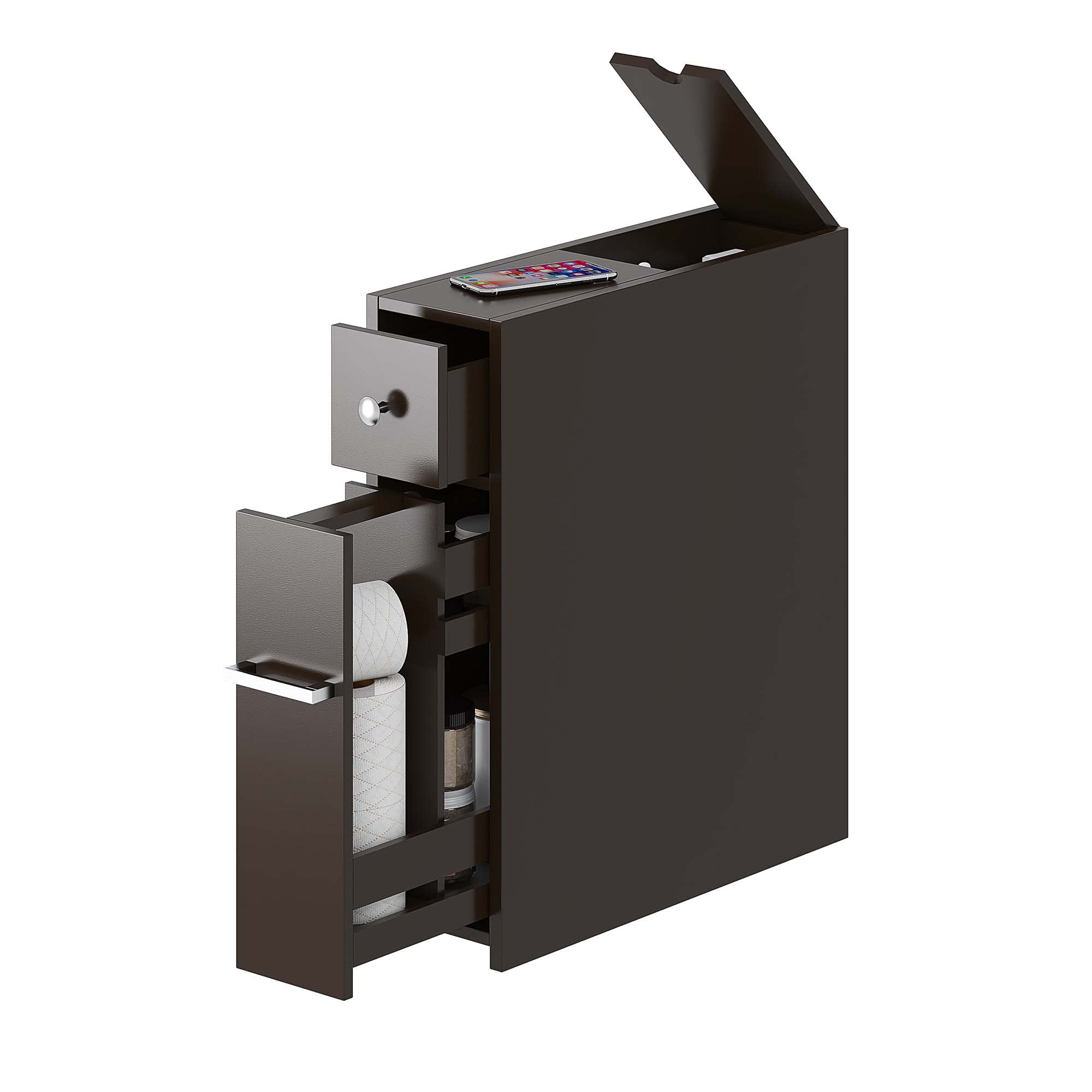 Spirich Slim Bathroom Storage Cabinet with Slide-Out Drawer - Freestanding Toilet Paper Holder Organizer - Espresso Finish - Perfect for Small Bathrooms, Powder Rooms & Apartment Living