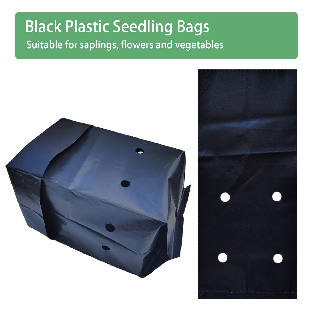 Belit Nursery Growing Bags - 100 Pack Black Plastic Seedling Pots for Gardening, Planting Seeds, Fruit Trees & Saplings (7