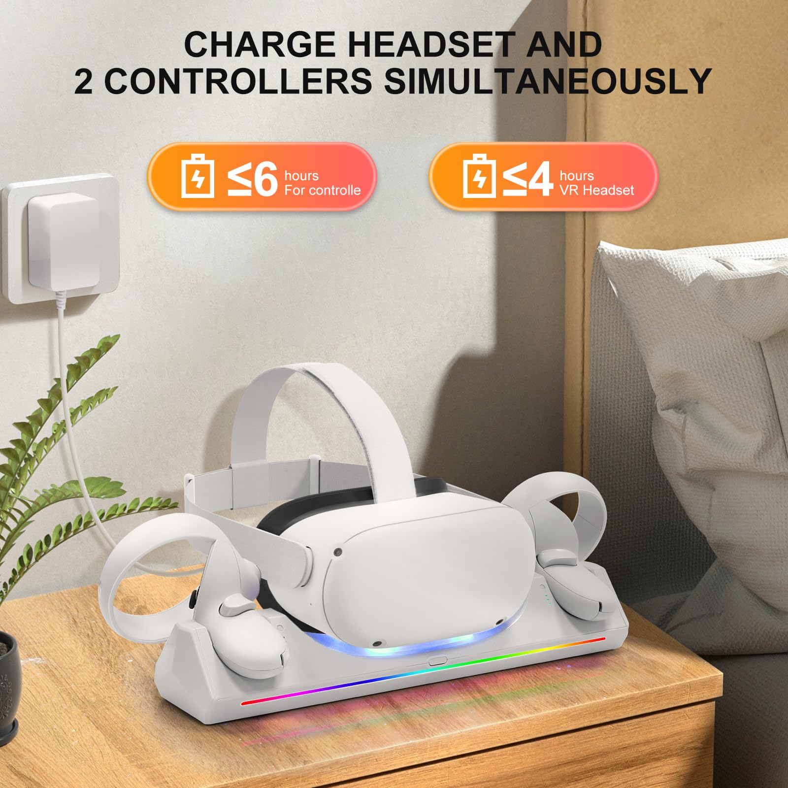 Meta Quest 2 Charging Dock with LED Indicator - Magnetic VR Charging Station for Oculus Quest 2 Headset & Controllers, Includes 2 Rechargeable Batteries & USB-C Cable - Perfect for Gaming, VR Entertainment & Multiplayer Sessions