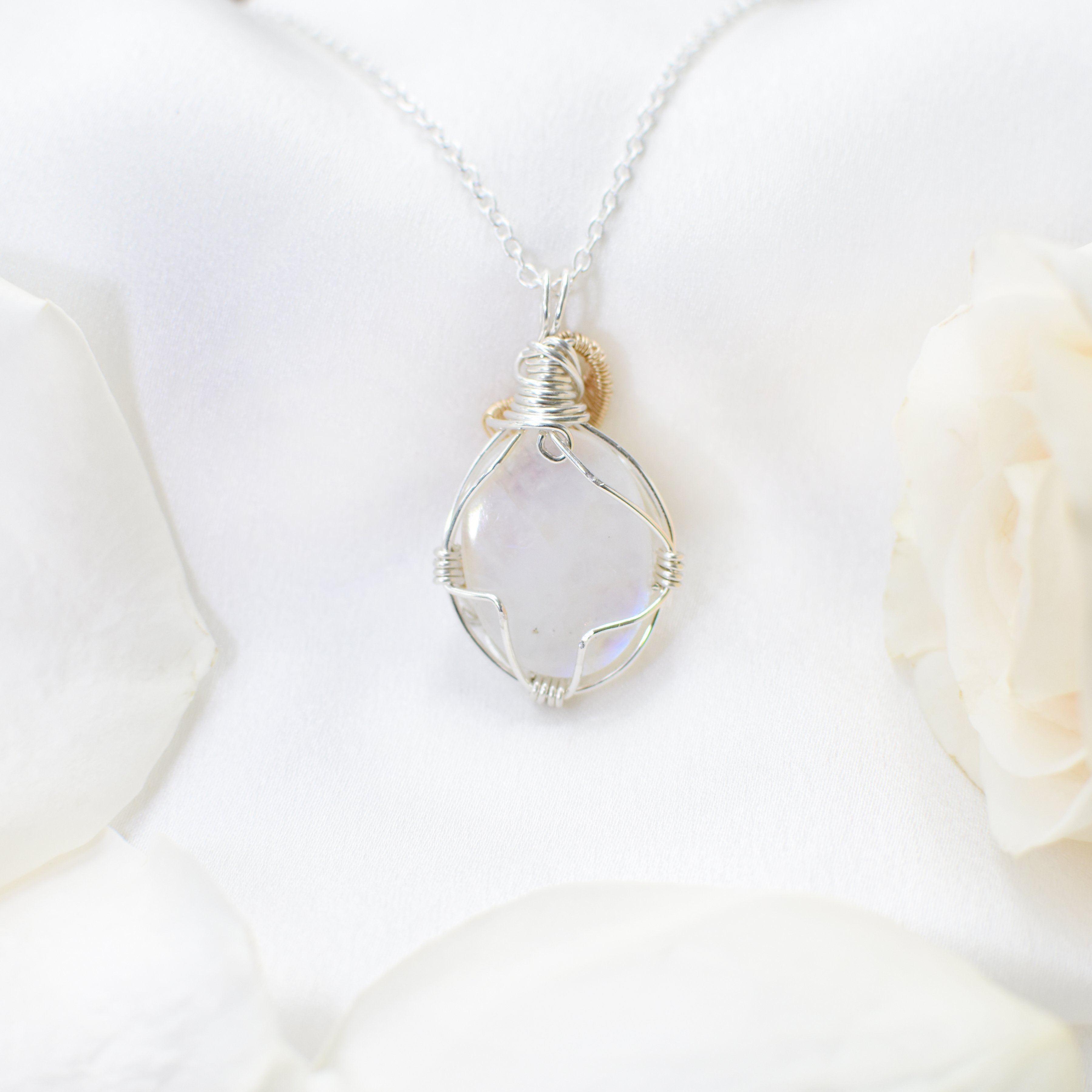 Rainbow Moonstone Necklace - 14K Gold Filled & Sterling Silver Pendant Jewelry for Women - Perfect for Weddings, Parties & Everyday Wear